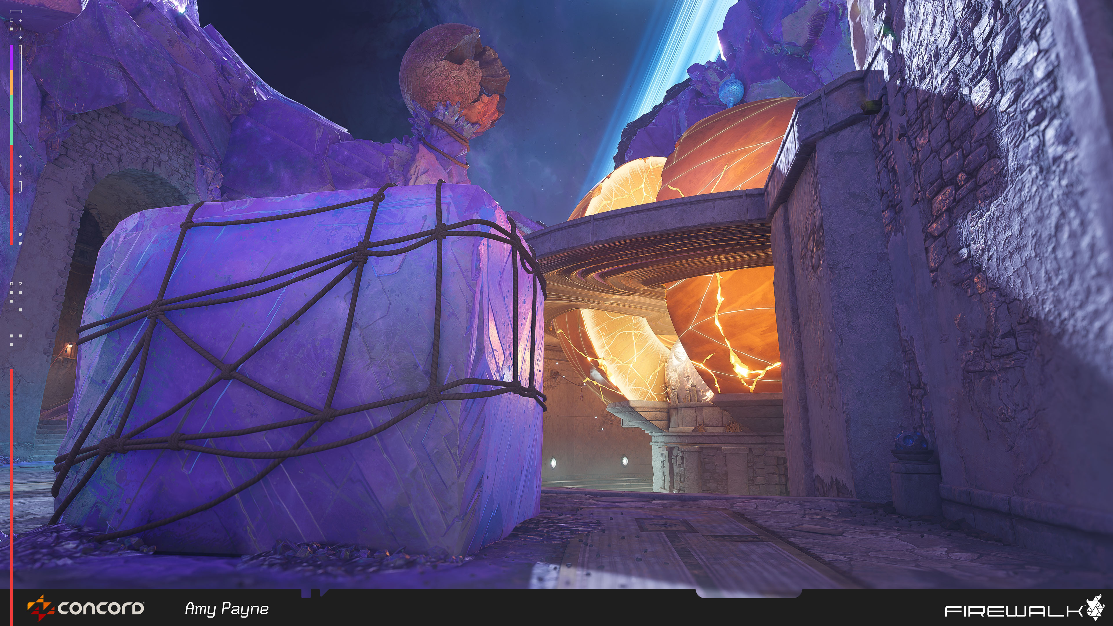 Crystal, terrain, and large orange orb work.