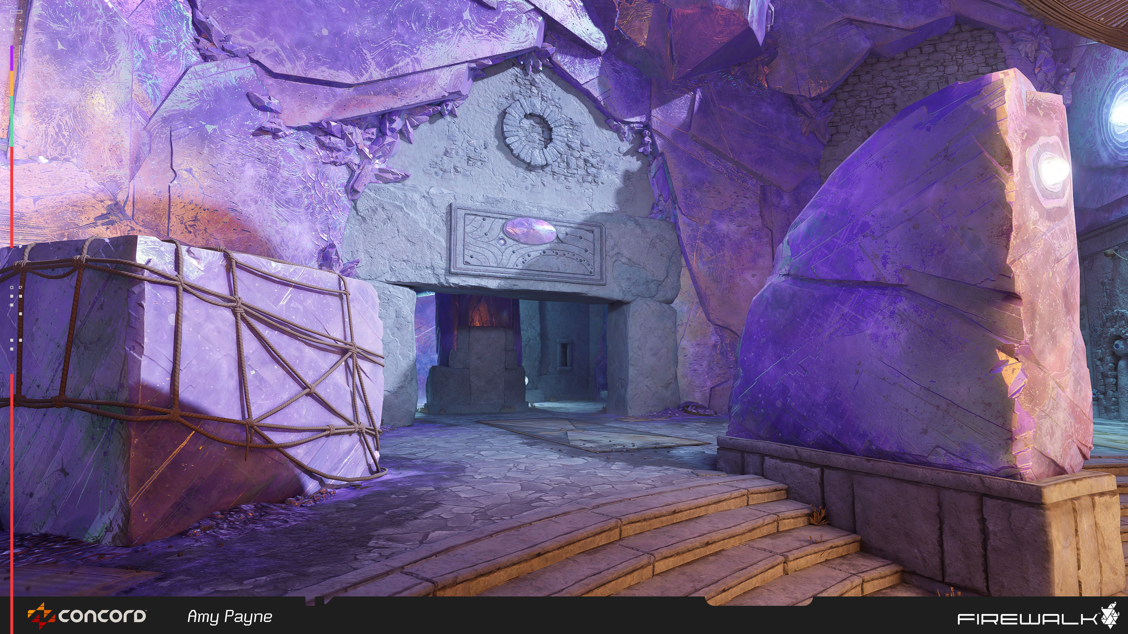This shows the diversity of the crystal material. Just by changing lighting, the look of the crystal really shifts. I also shifted the base colro on the stone block to help address some coplanar issues that were coming up in this area.
