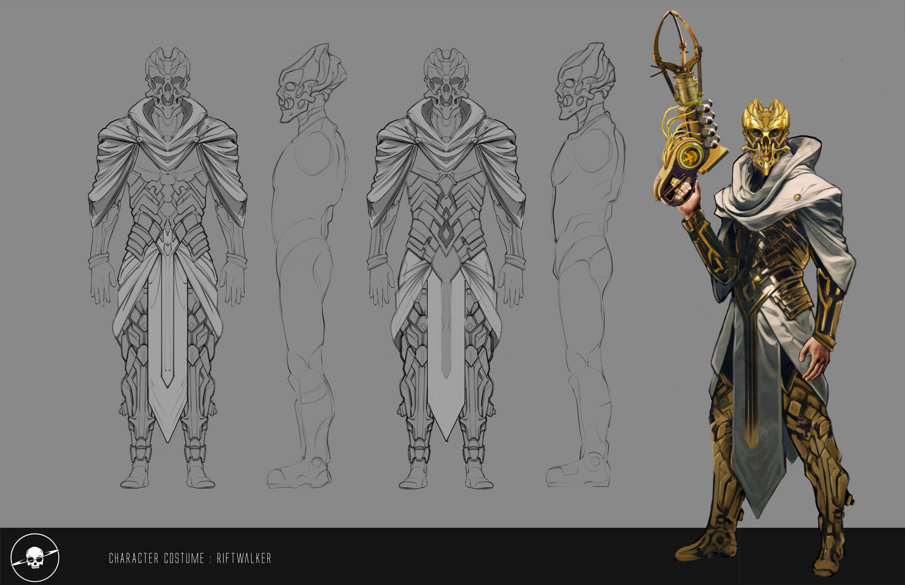 Line work plan views of Rift Walker - drawn in procreate 