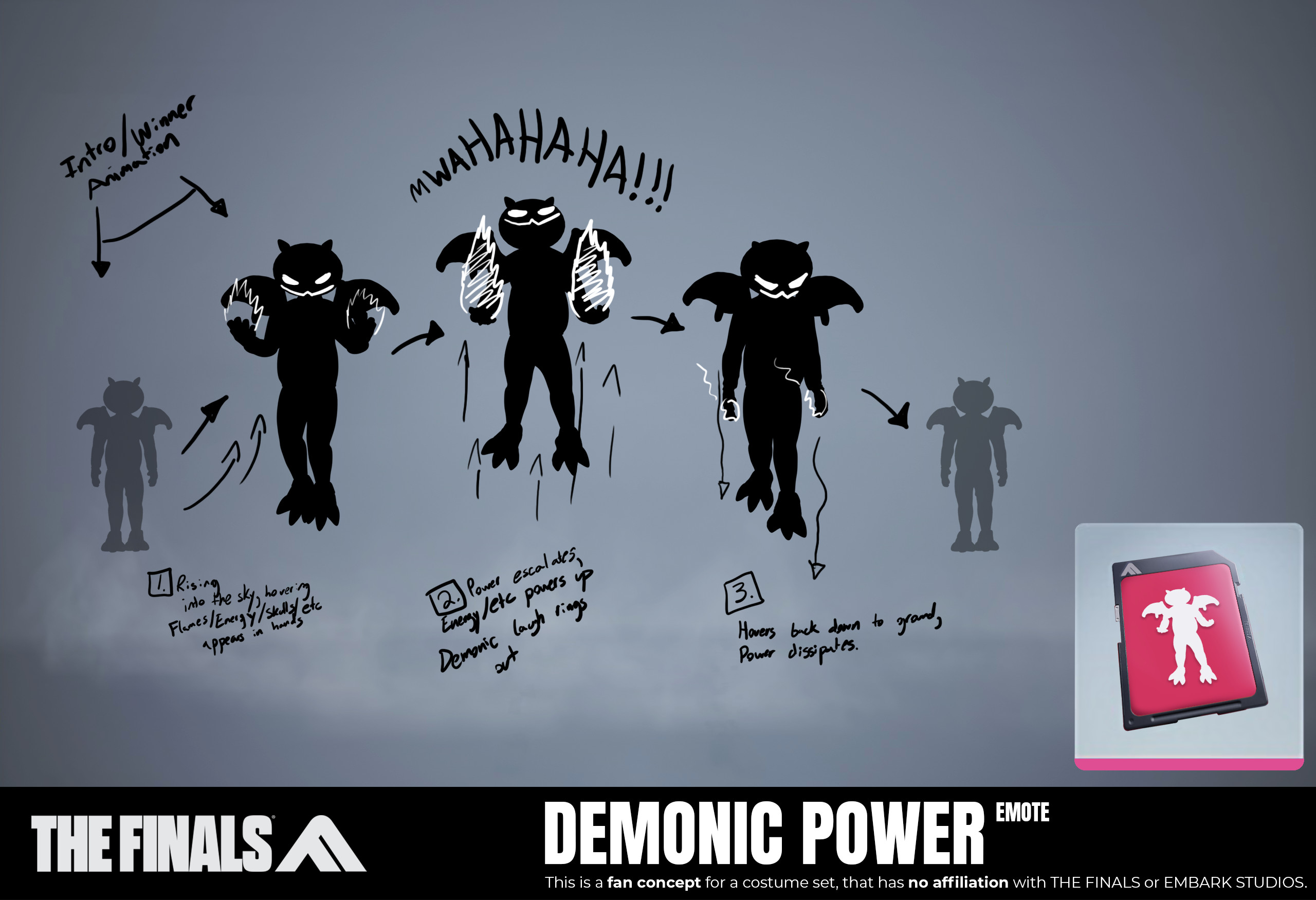 Emote:  Demonic Power
Description: Flaunt your overwhelming power to your enemies!

Hard to convey an animation as a still image, but did it nonetheless. 