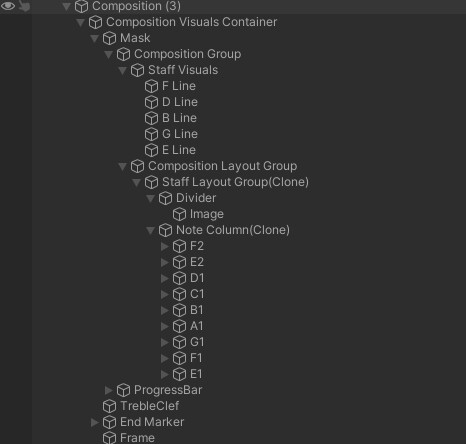 Hierarchy after initialization and spawning of prefabs: Composition -&gt; Staff -&gt; Column -&gt; Note