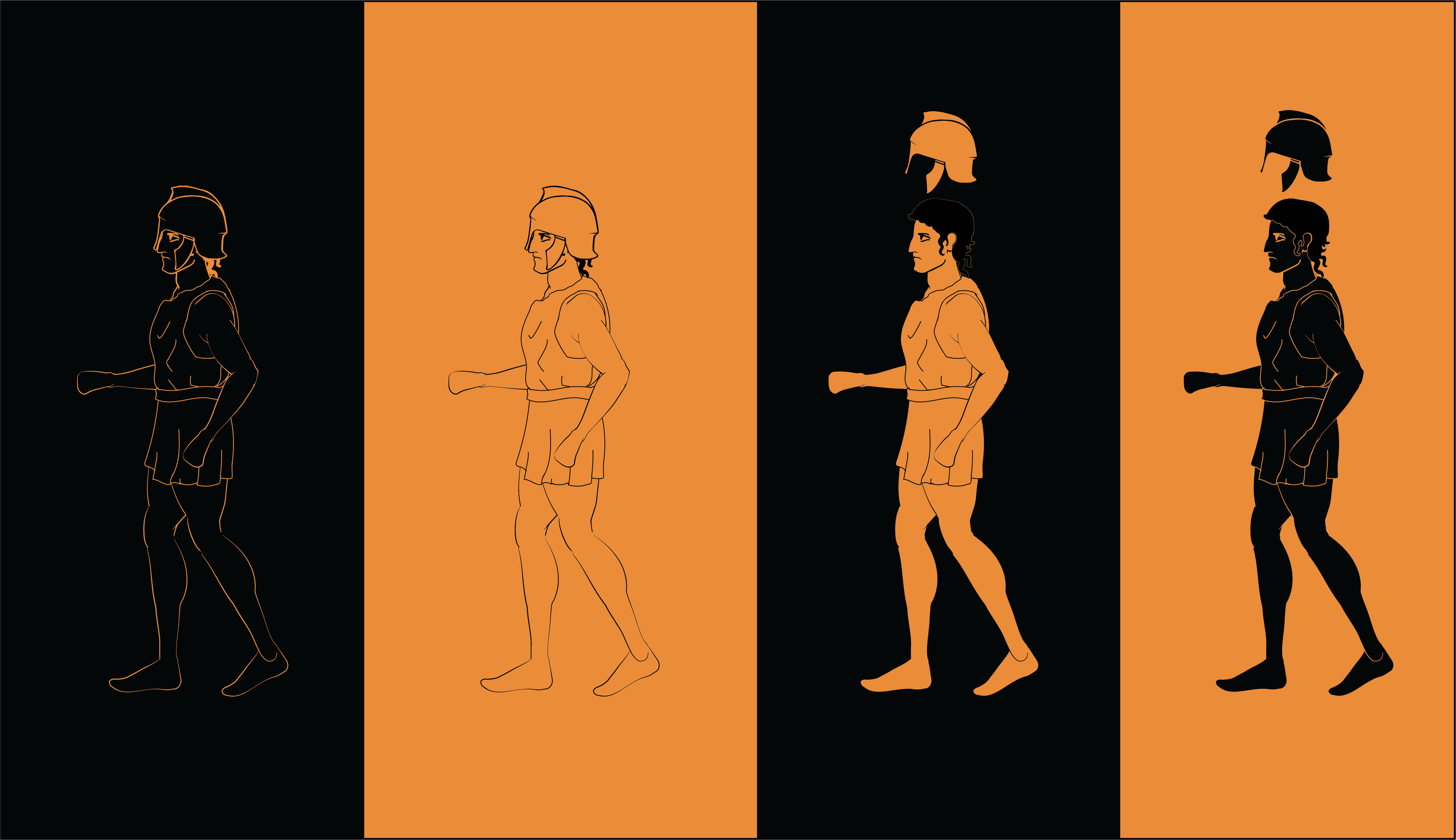 Concept art for Perseus. This is the first rendition of his side-profile and shows how his cap of invisibility will affect how he will on the different background colors when he turns invisible.