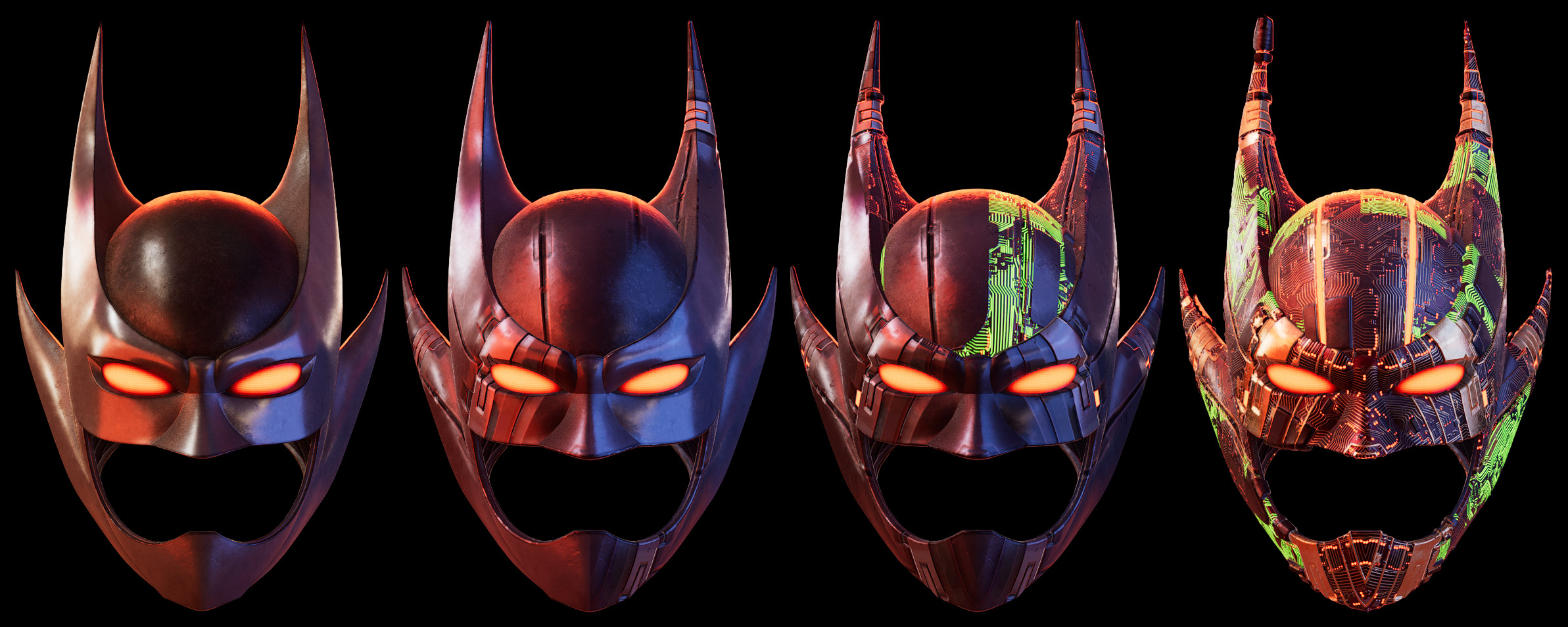 The Legacy Cowl variants V1, V2, V3, &amp; V4.