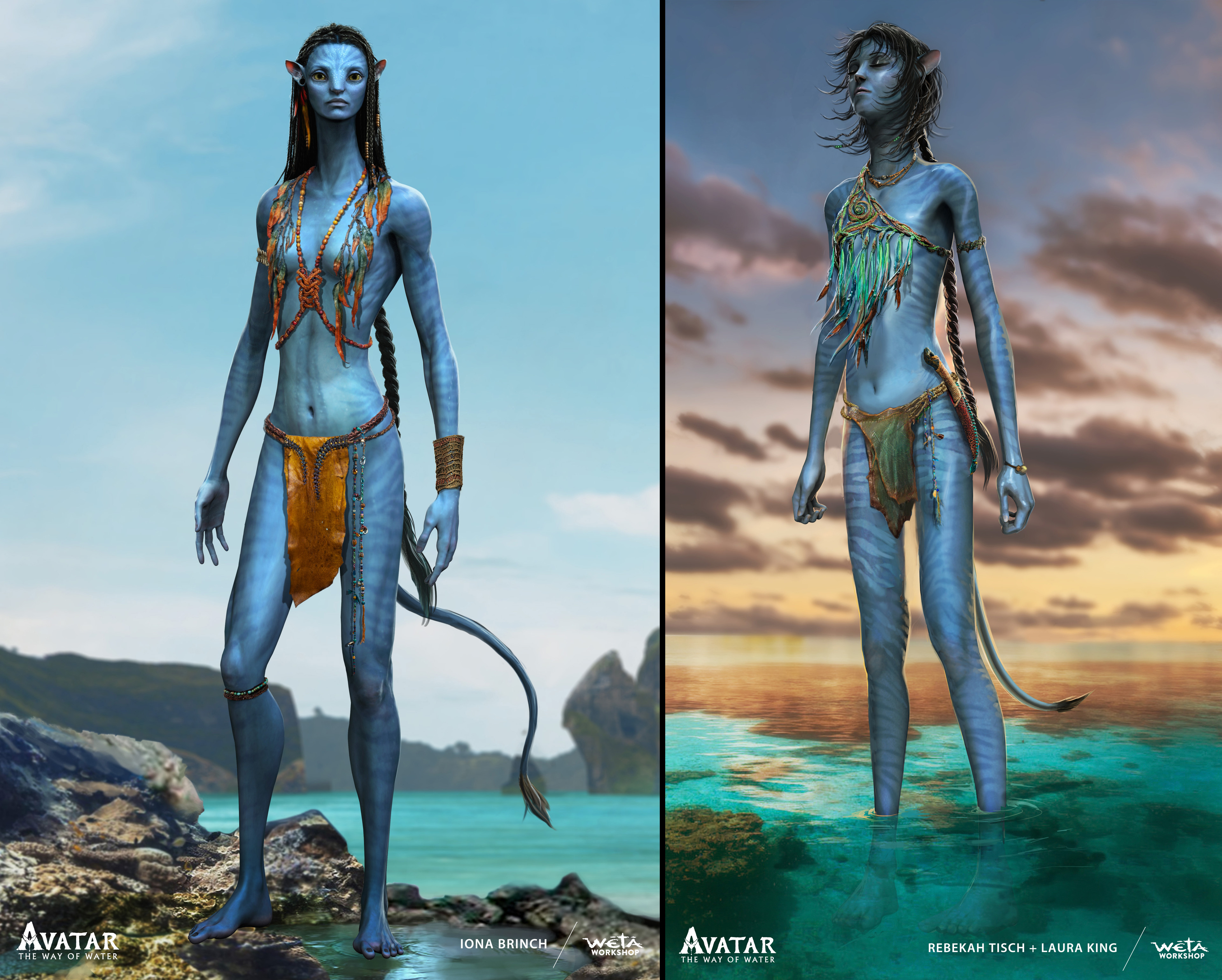 Neytiri costume and Kiri costumes
Left - Artist: Iona Brinch
Textiles by Jasmin van Lith + Ria Apostolidis + Nina Paaka.
Right Artists: Rebekah Tisch + Laura King
Textiles by Jasmin van Lith + Ria Apostolidis + Jay Otto. 