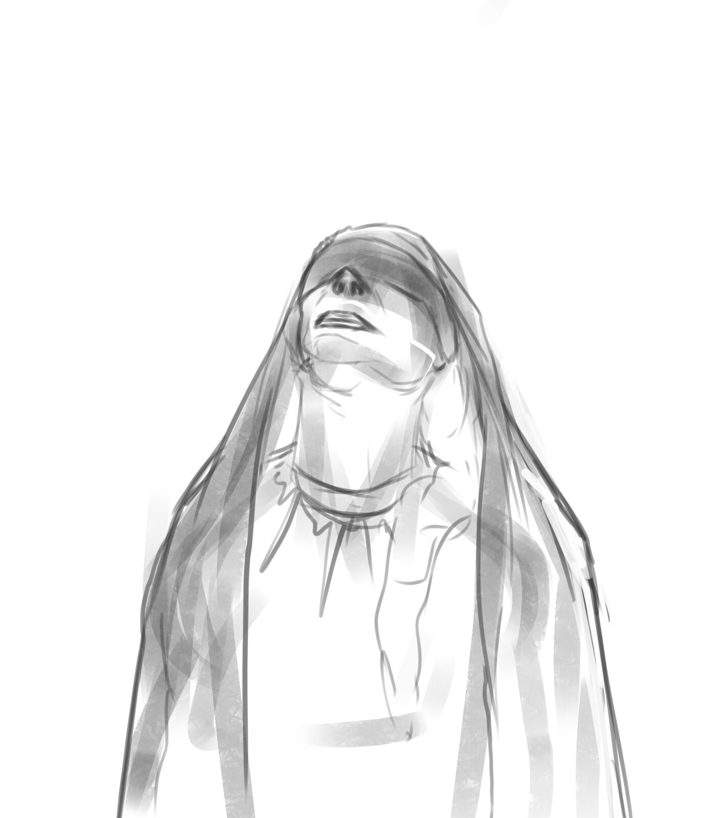 Original sketch before colours. I knew when going into this that I wanted to an older sorceress. From here, I decided to add the spirit in to provide more motion in the piece.