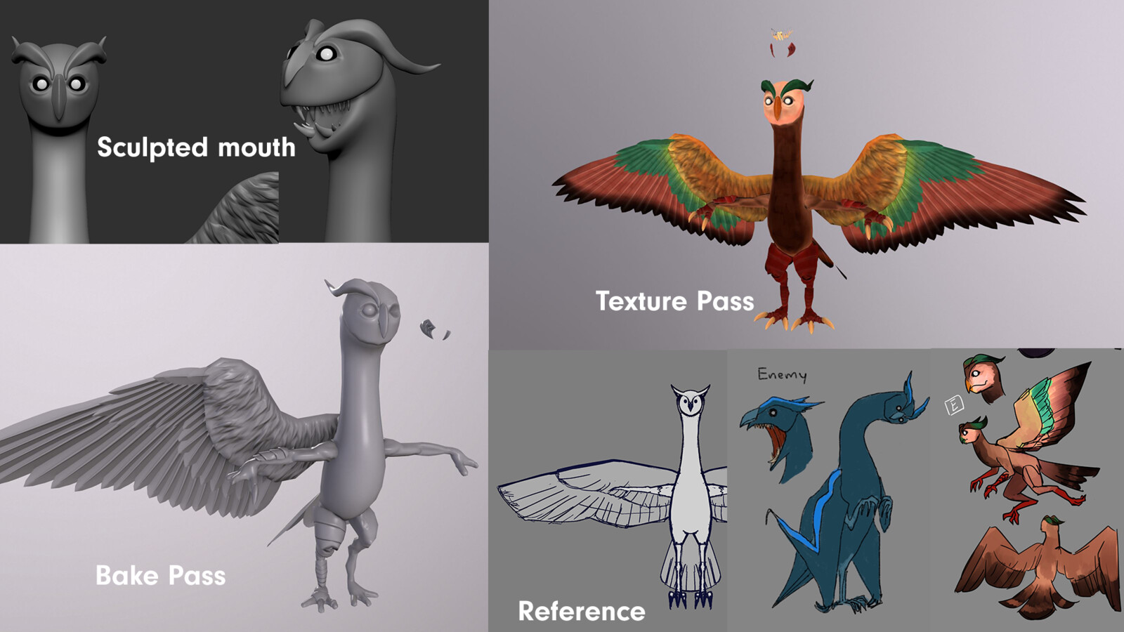 Owl Beast Creature concept, bake and texture pass
