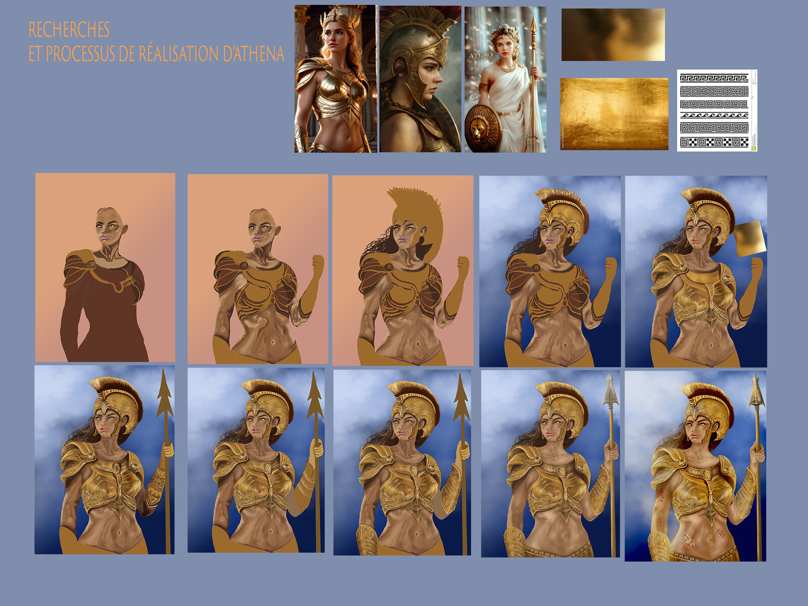 details of the creation of athena with many changes of ornaments, or other details along this realization for a challenge, whose theme is the Greek mythology. 