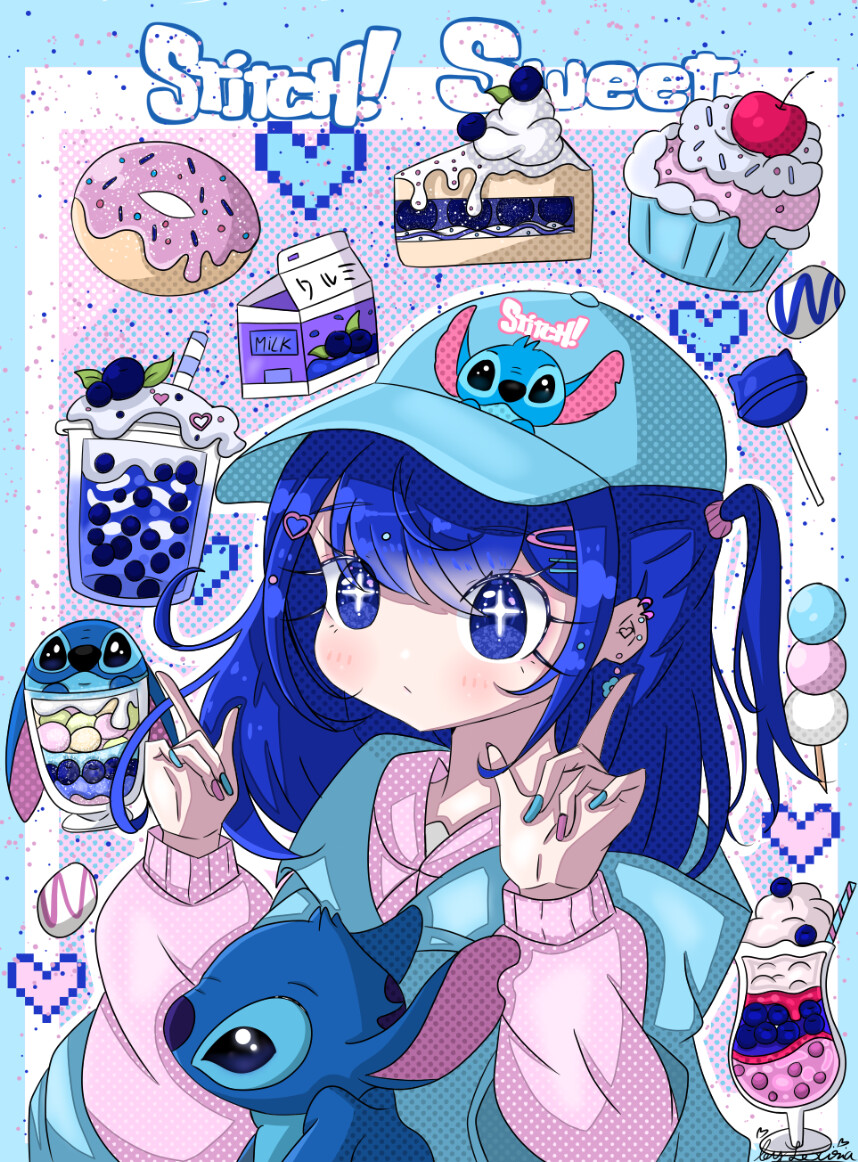 fille manga avec Stitch