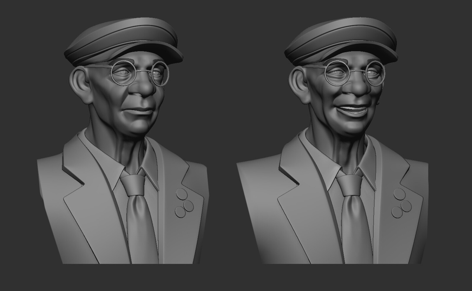Old Train Conductor - A Lookdev project, sculpt in zBrush with facial blendshapes. 