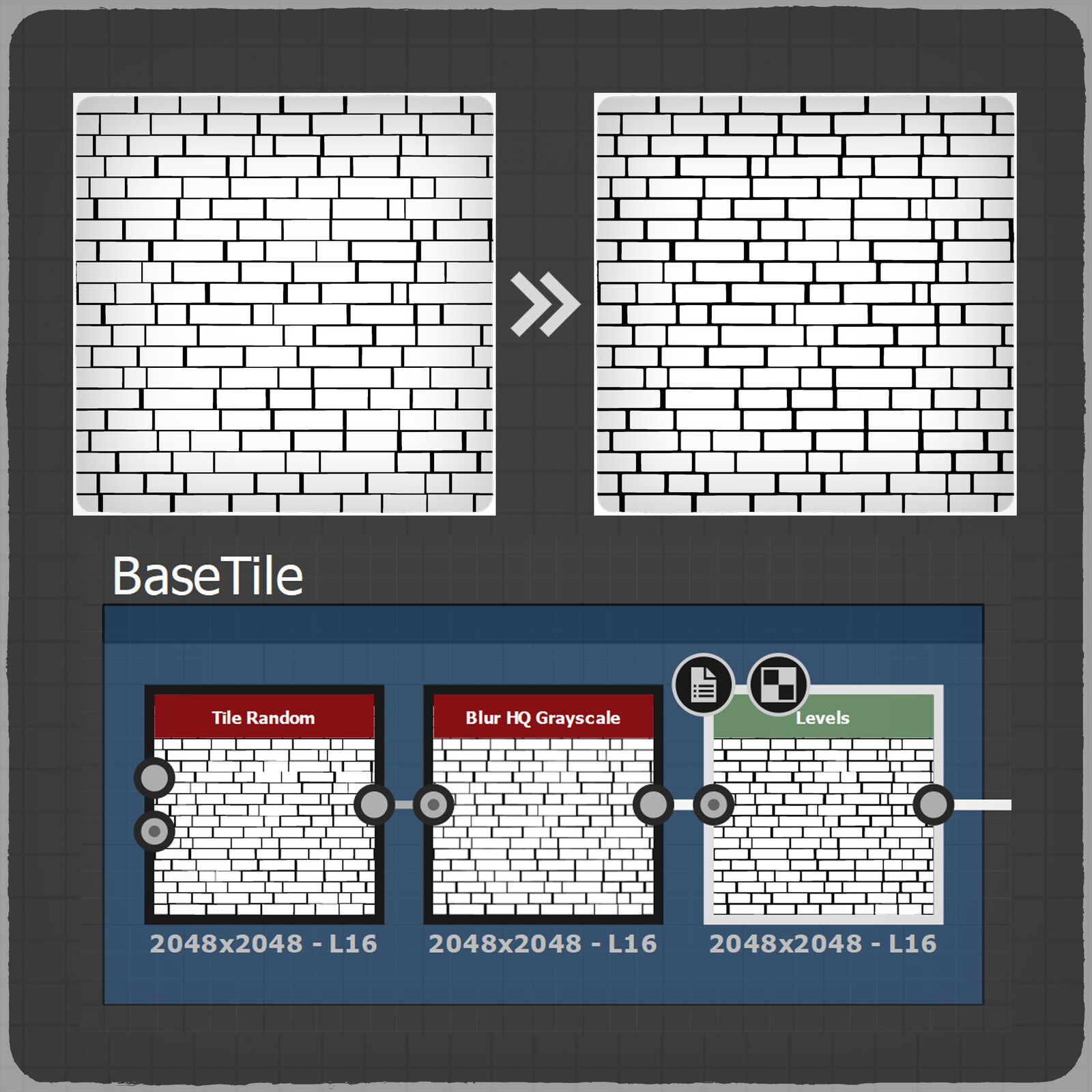 I started with the base shape using the Tile Random node. My goal was to create a base shape of bricks arranged in a random order, as I wanted the bricks to appear naturally scattered.