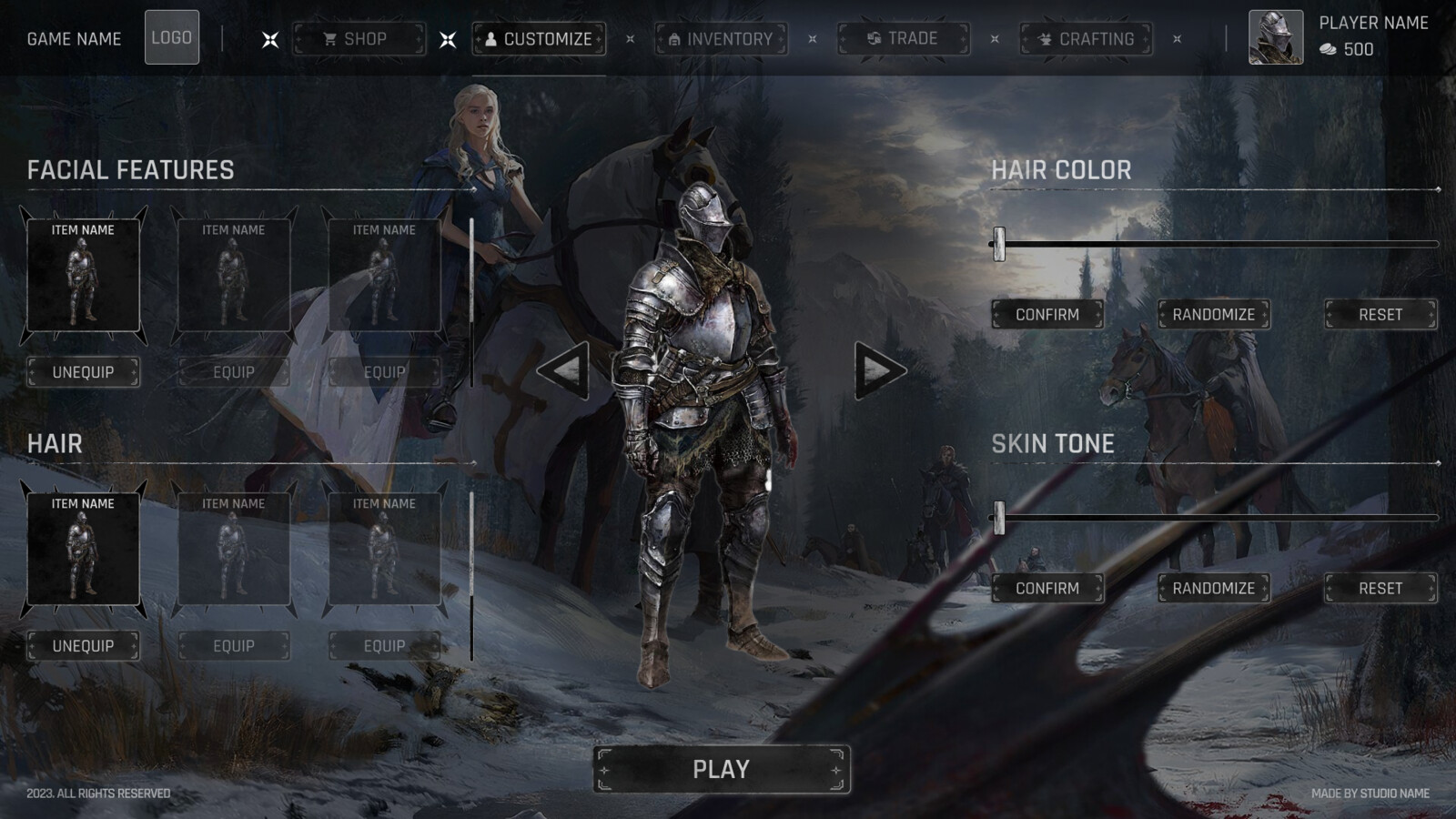 Game of Thrones RPG Game UI UX Design