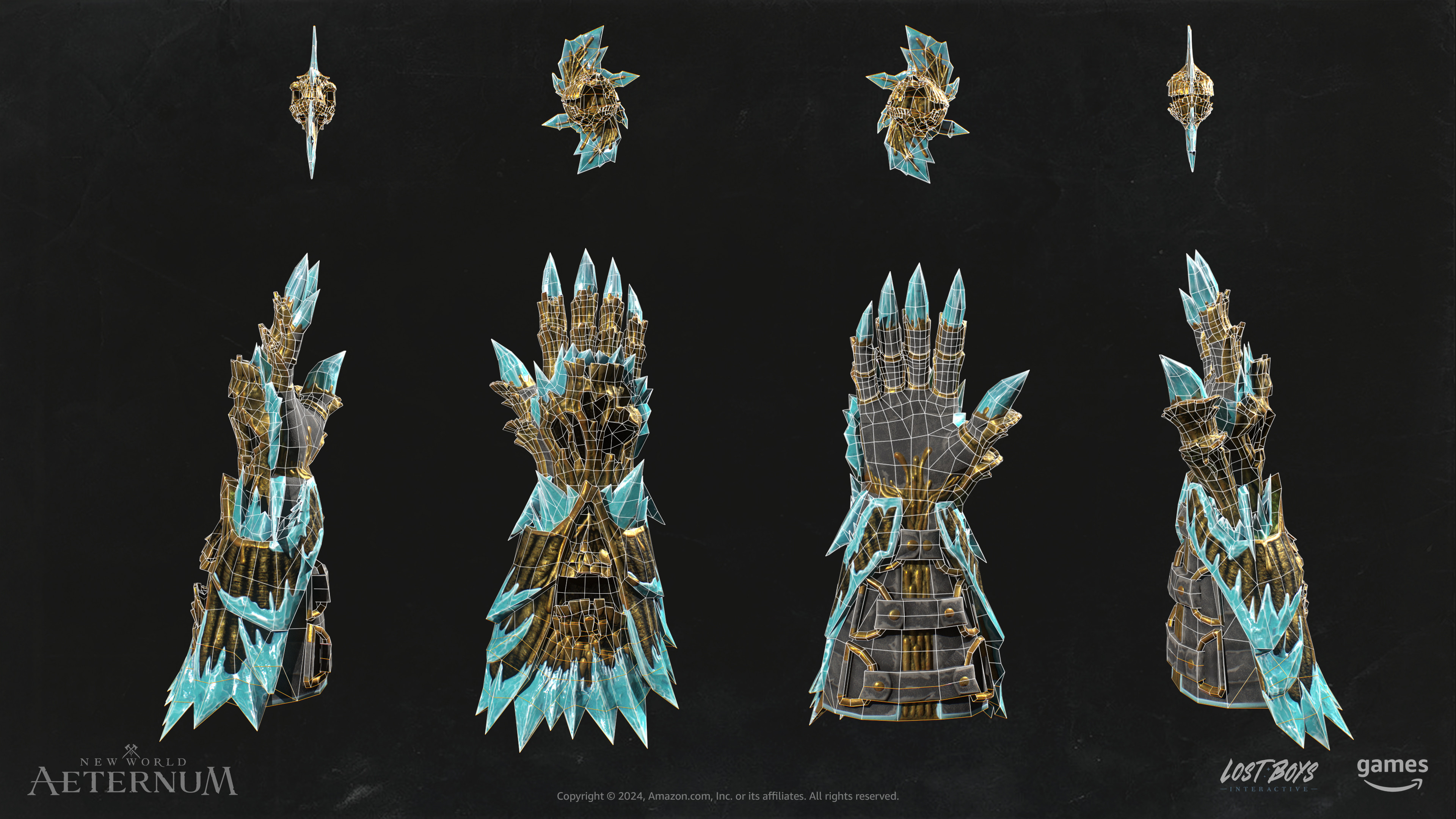Gold Cursed Ice Gauntlet low poly - wireframe
