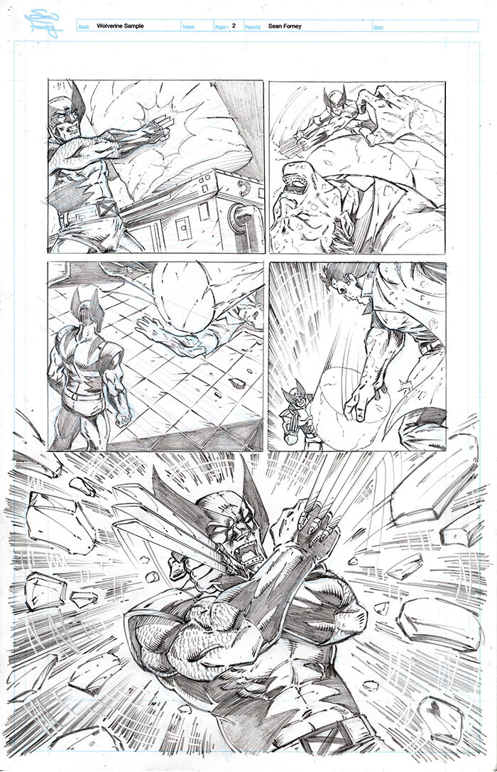 Wolverine sample page 2

Based on a Marvel test script.

Pencils by Sean Forney