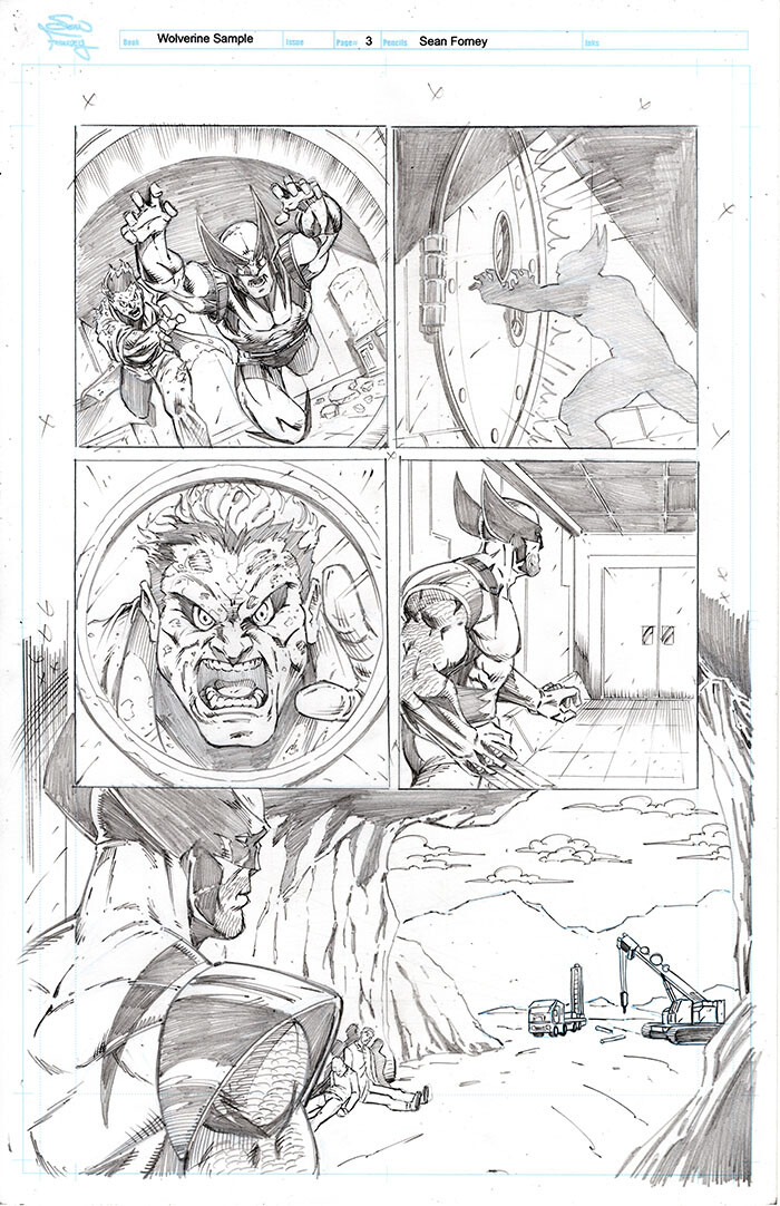Wolverine sample page 3

Based on a Marvel test script.

Pencils by Sean Forney