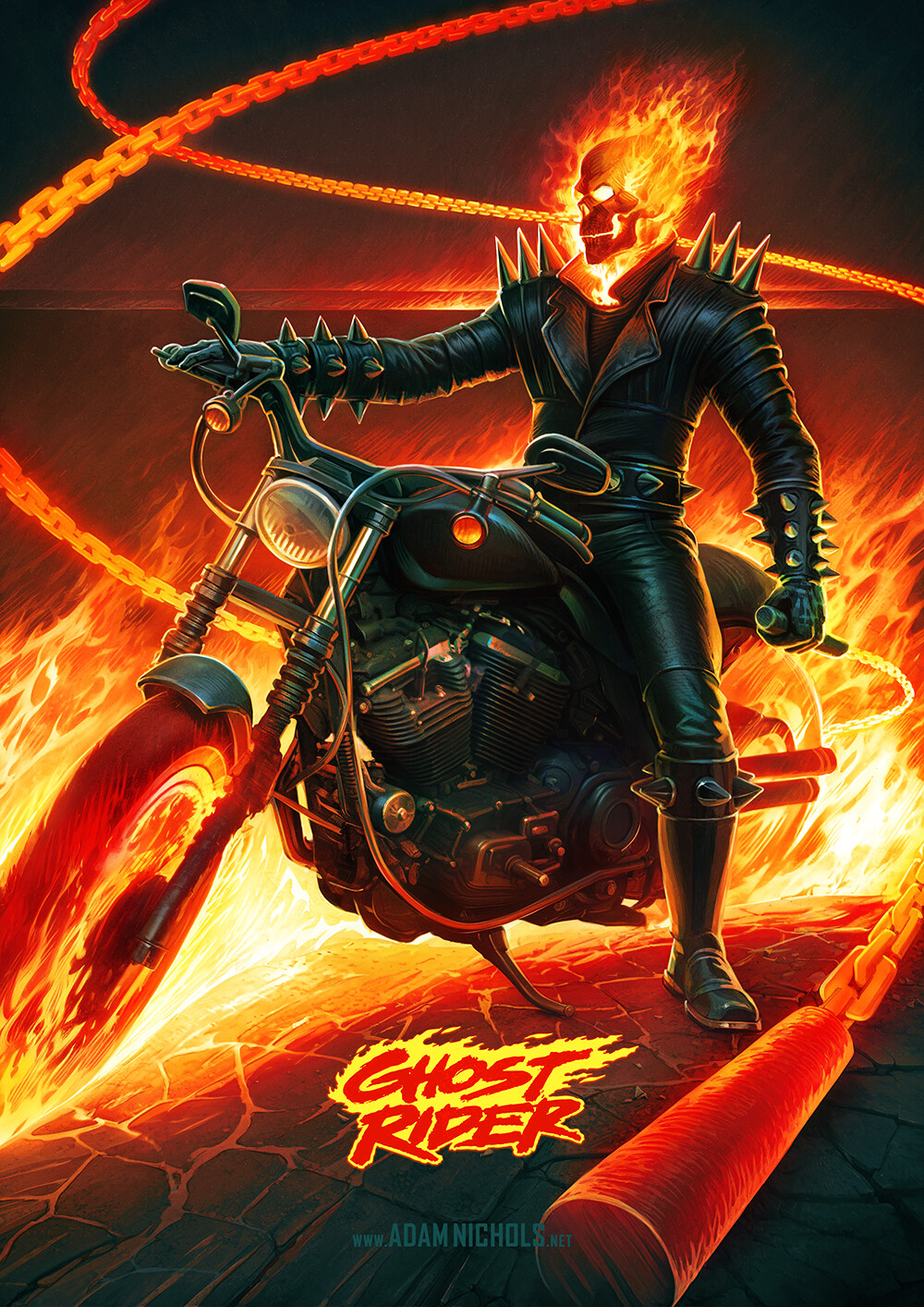 Ghost Rider - 50th Anniversary Illustration Poster
Artwork by Adam Nichols (adamnichols.net) 2024