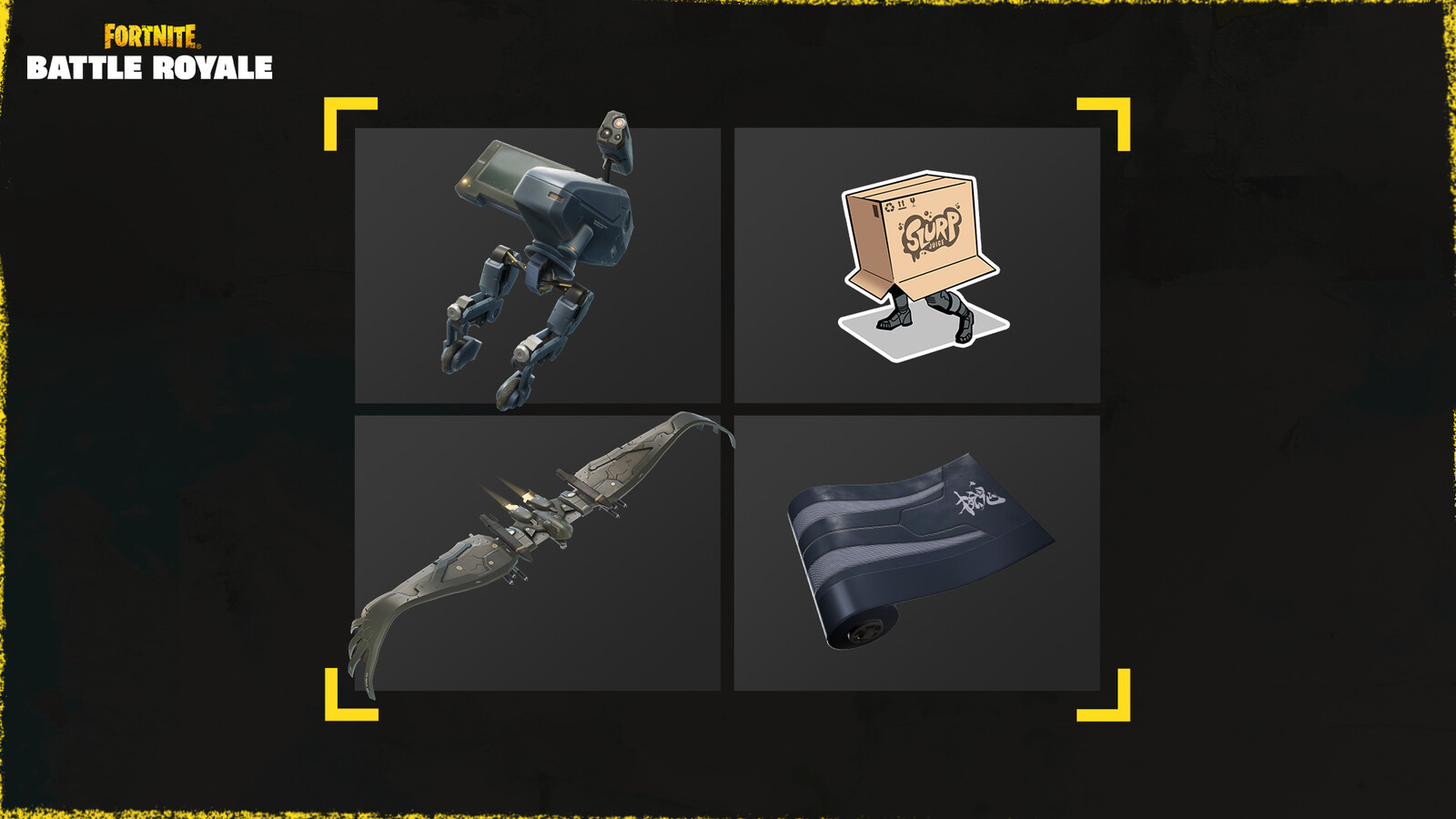 The Metal Gear Mk. II Back Bling, Hidden? Emoticon, Slider Glider, and Snake Skin Wrap.

