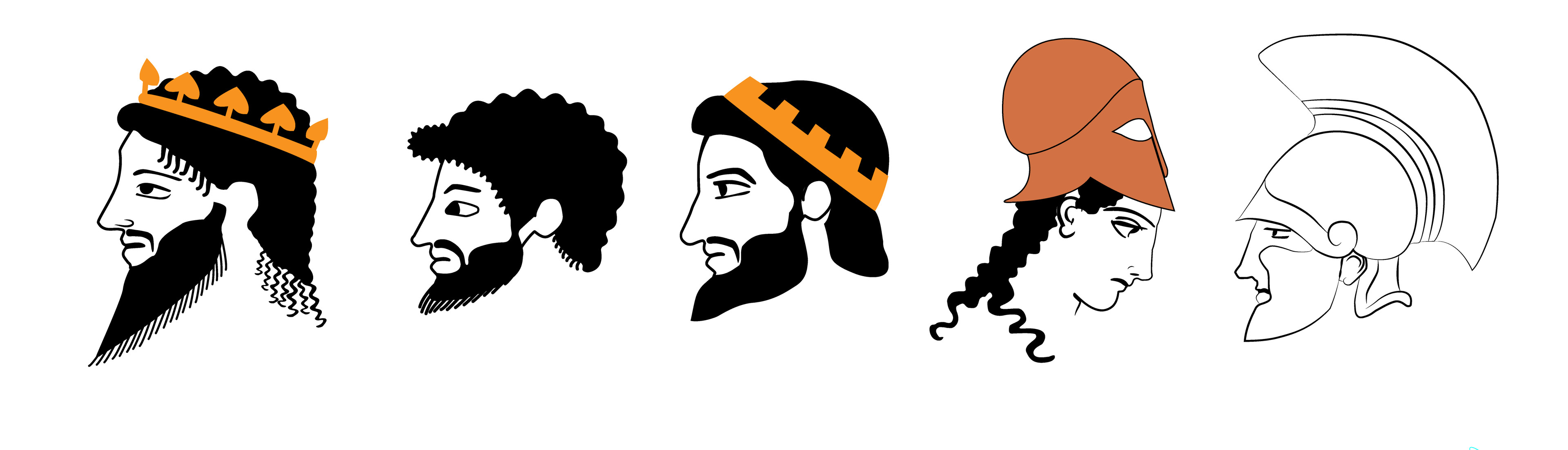 These are some of the supporting characters' heads. From left to right: Polydectes, Dictys, Acrisius, and Athena, soldier.
