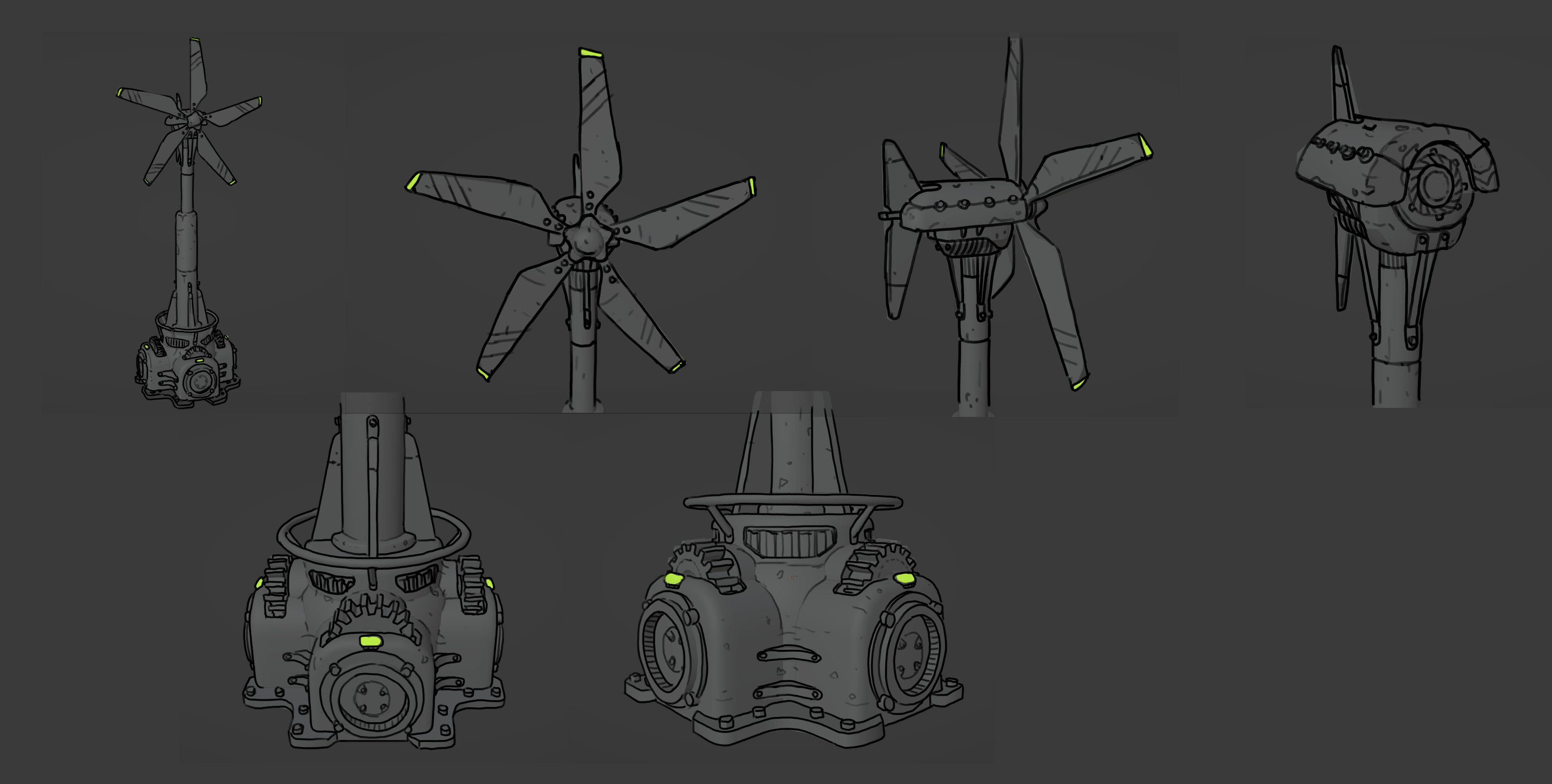 Final concepts for the Wind Turbine before the wind mechanic was scrapped