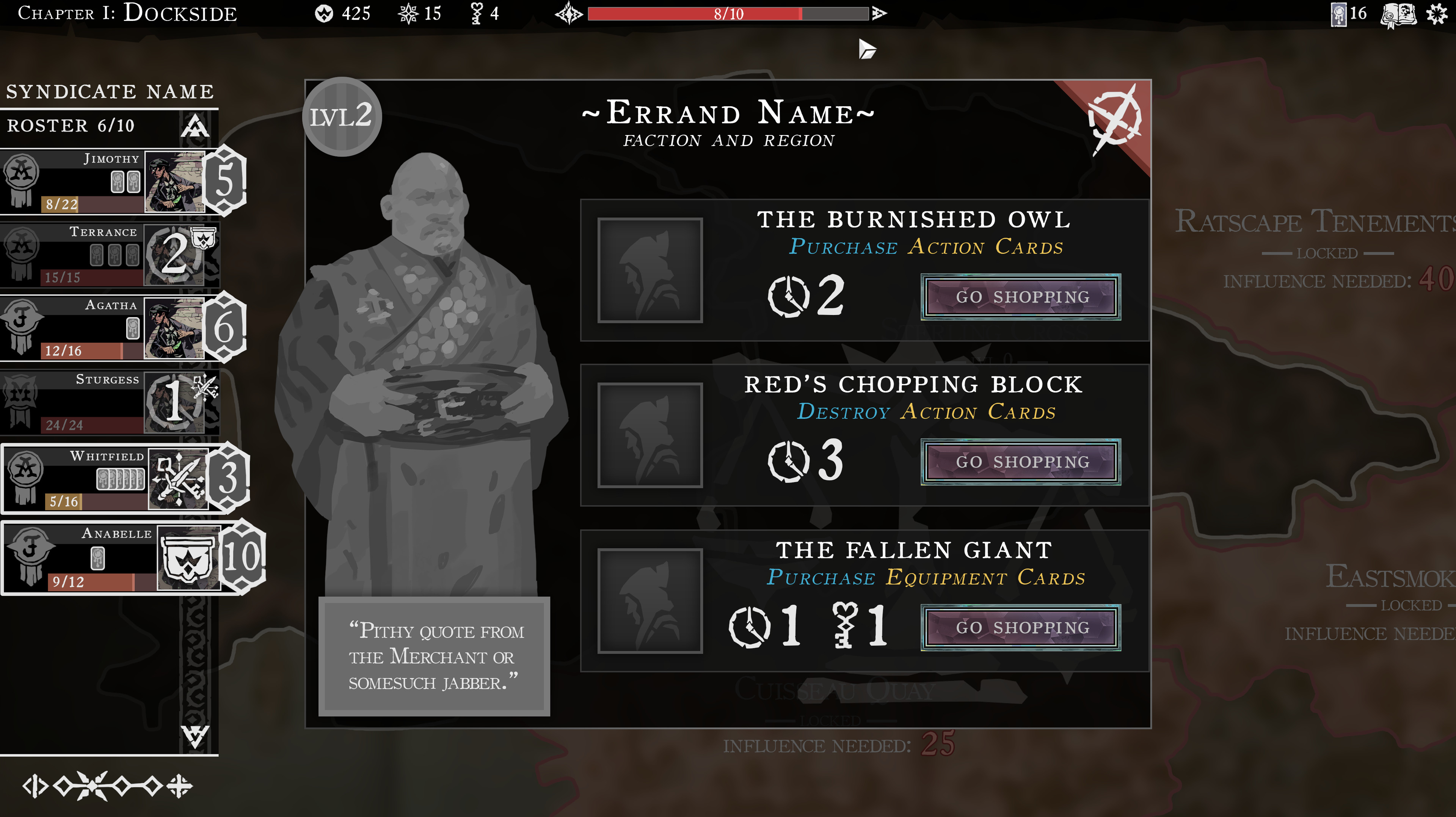 An advisor offering shopping services to the player