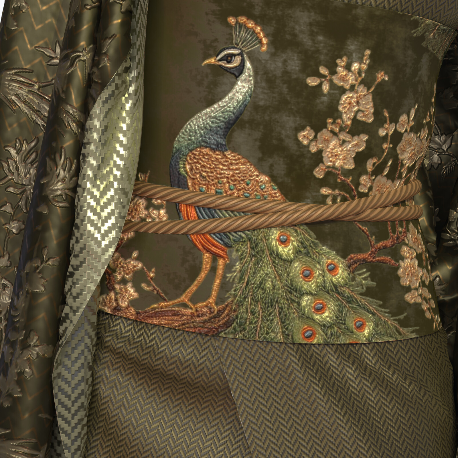 MidJourney helped generate the peacock design, which was then incorporated into the fabric