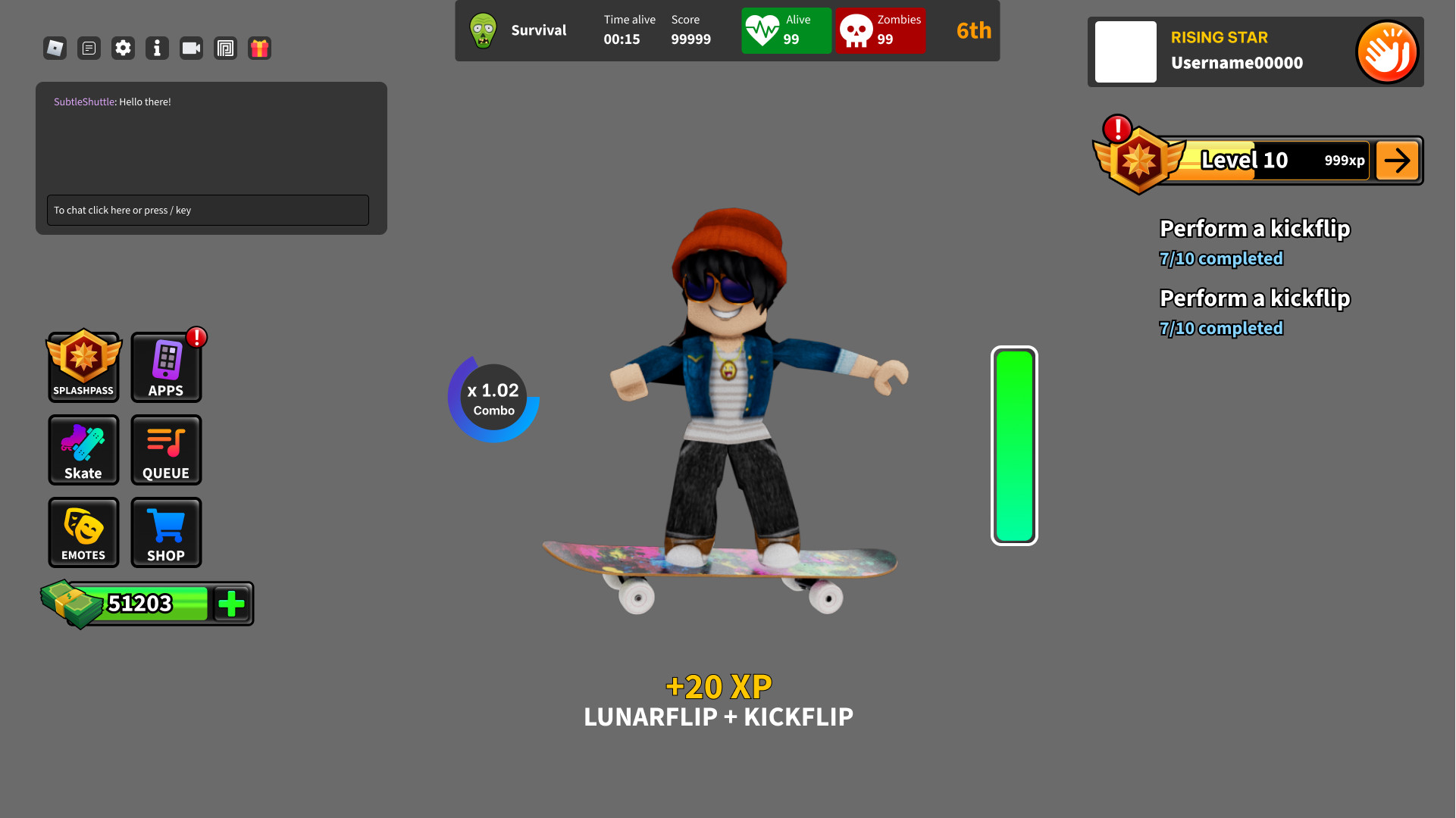 The skate-specific HUD showing leaderboard at the top of the screen