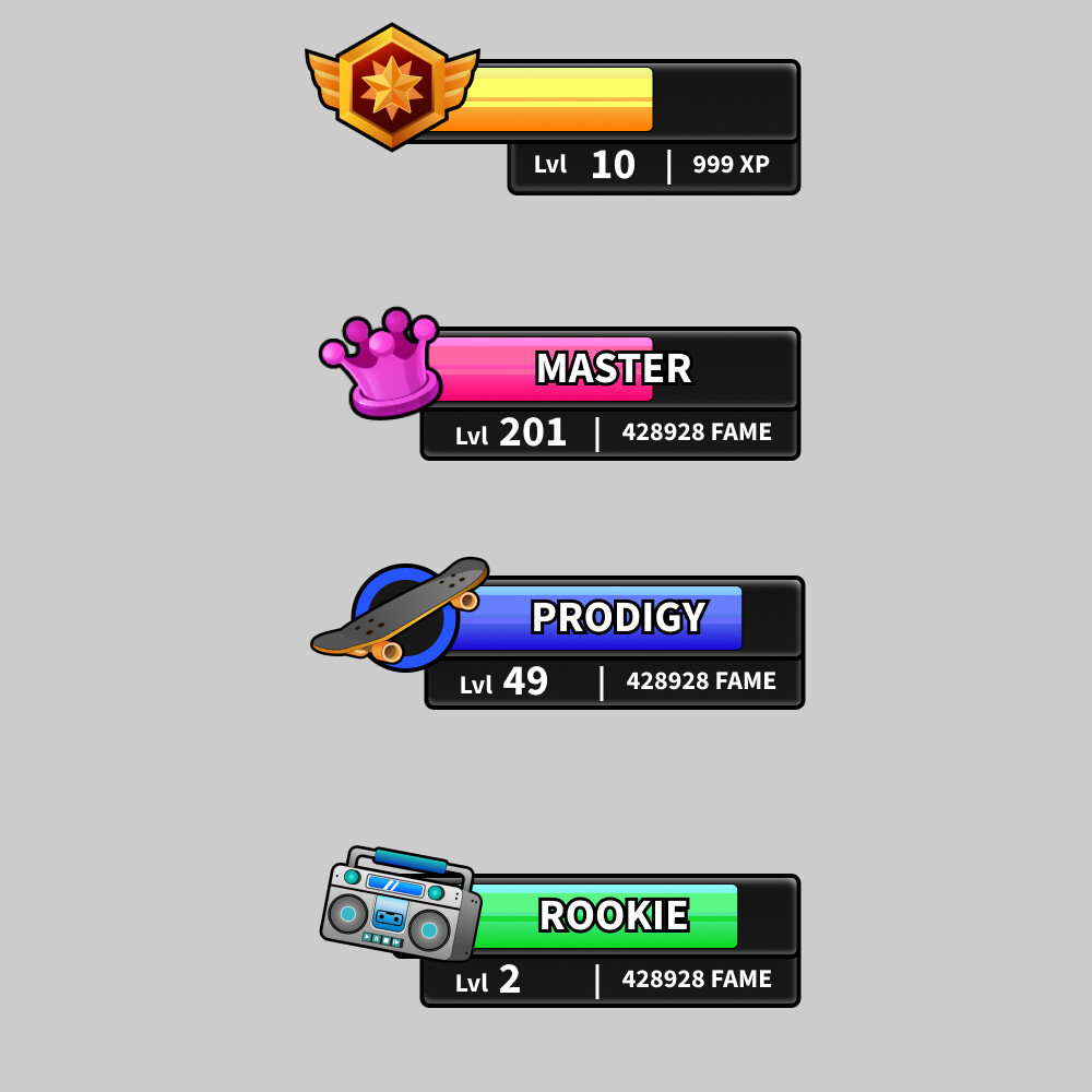 Level and XP bars shown within the GUI