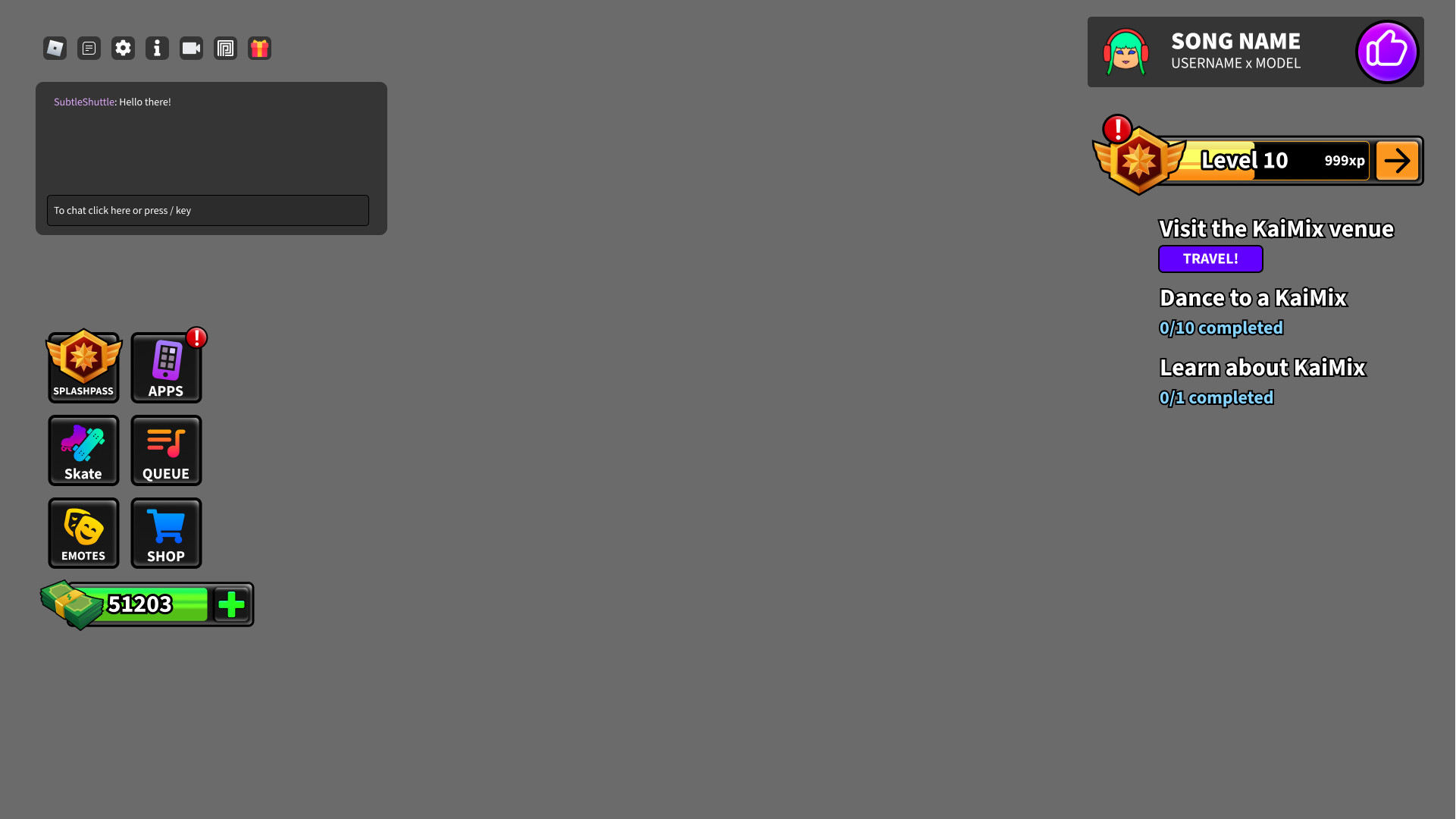A mockup of the GUI showing the arrangement of elements. Some icons are swapped out depending on player location/context