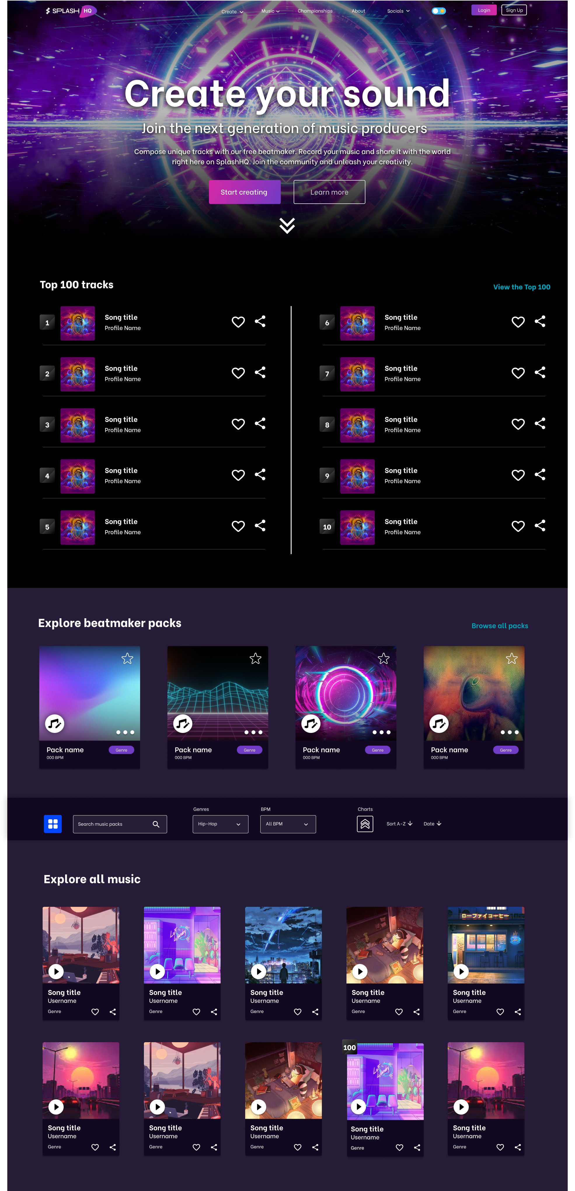 A concepted homepage design for non-authenticated users