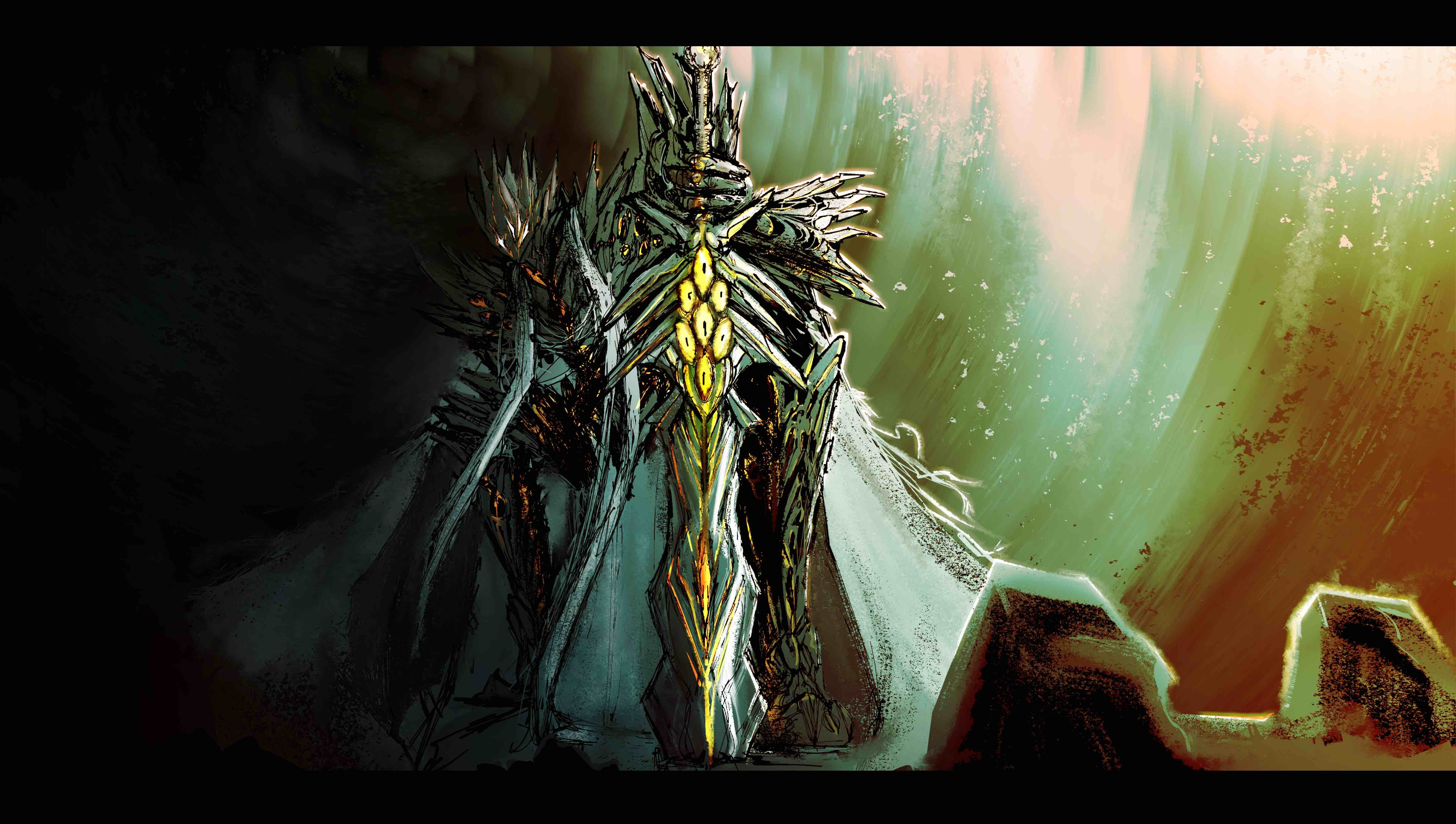 The idea behind this was really simple: some sort of knight, but at the same time, the armour is a bit fantastic and futuristic.