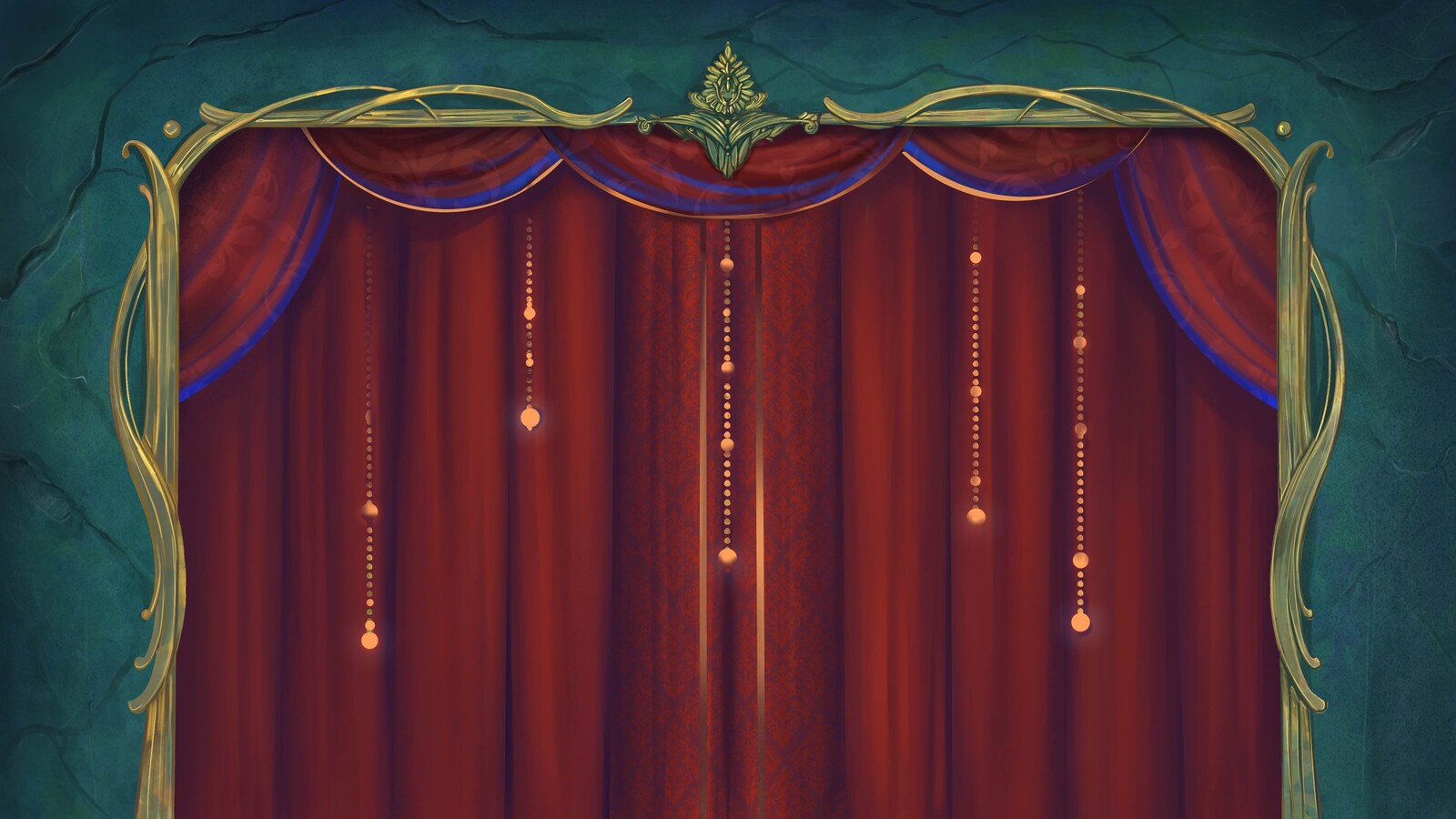The rendered curtain - the individual panels and beads were all put on separate layers to be easier to animate.