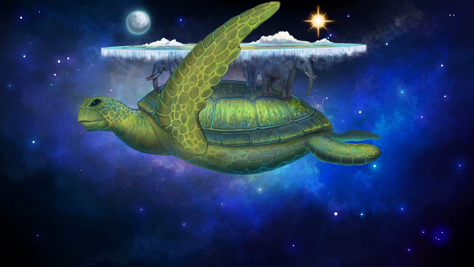 A'Tuin with their fin up on the background I created. 