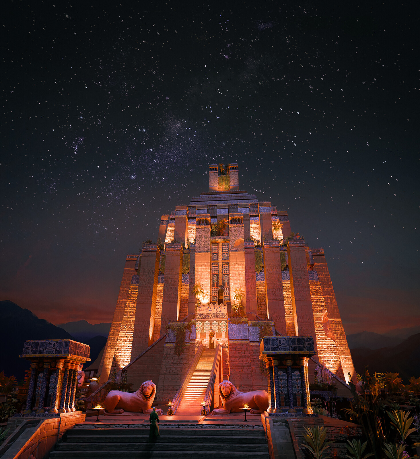 A night scene on one of the steps of the great city.