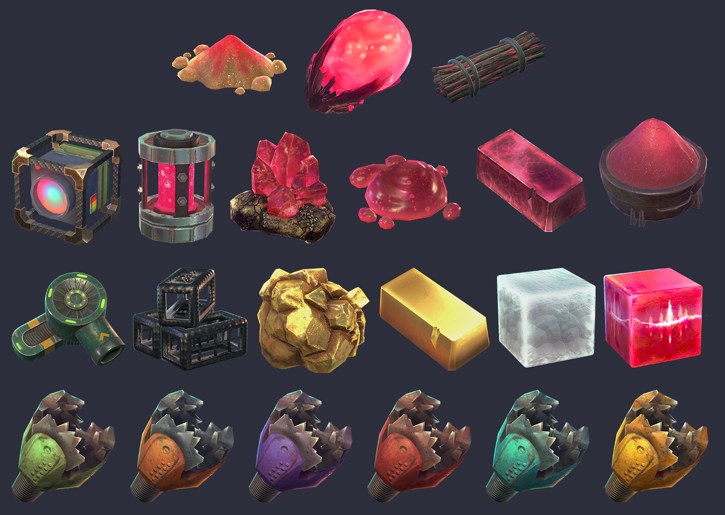 Finally, after the props were complete, I would render them out in a proprietary tool in Unity and adjust as necessary in Photoshop to make the UI icons. These were some of the last resource icons to go into the game so they went pretty quickly!