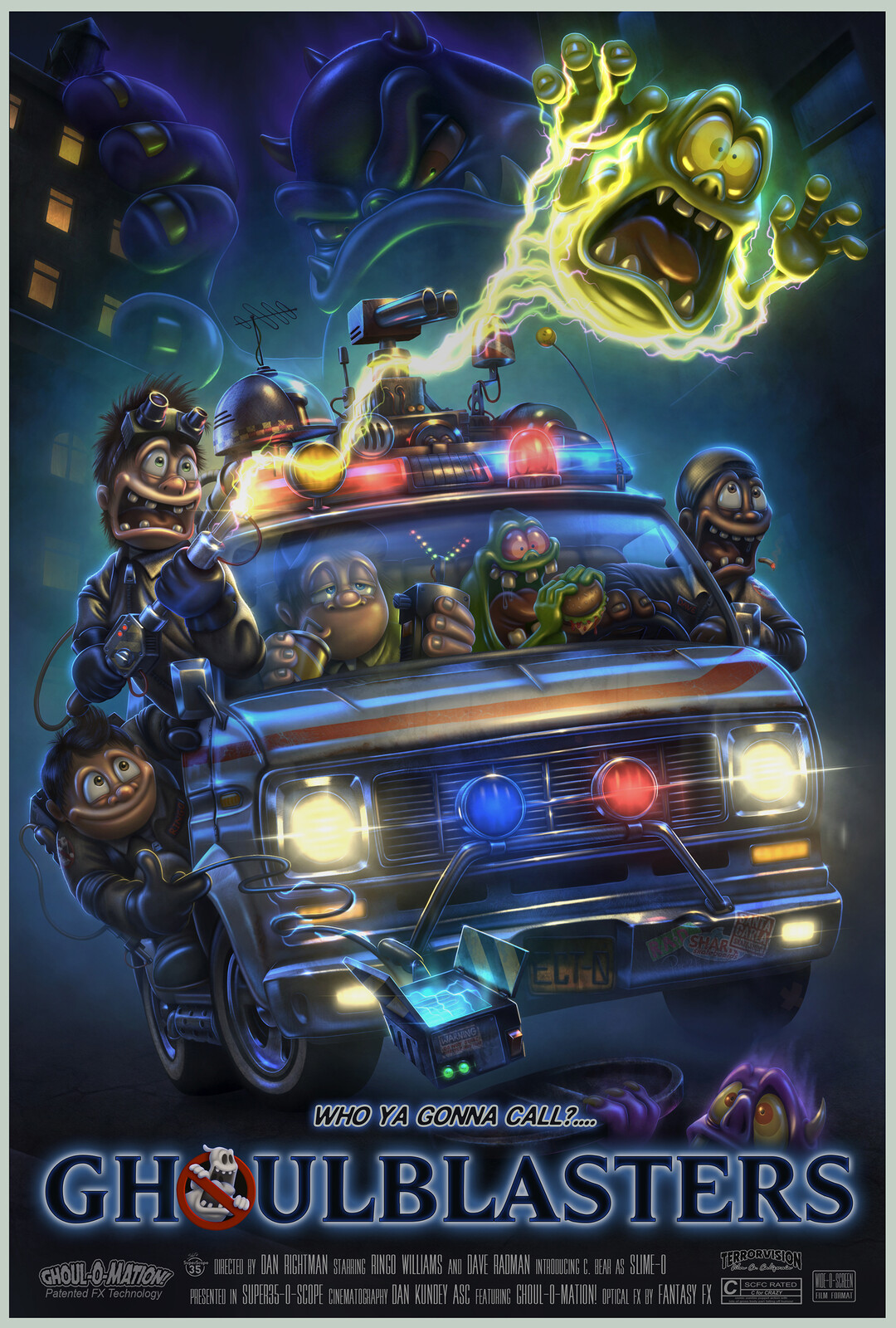 GhoulBlasters one sheet - the main illustration was done using Procreate, with the graphic design done in Photoshop