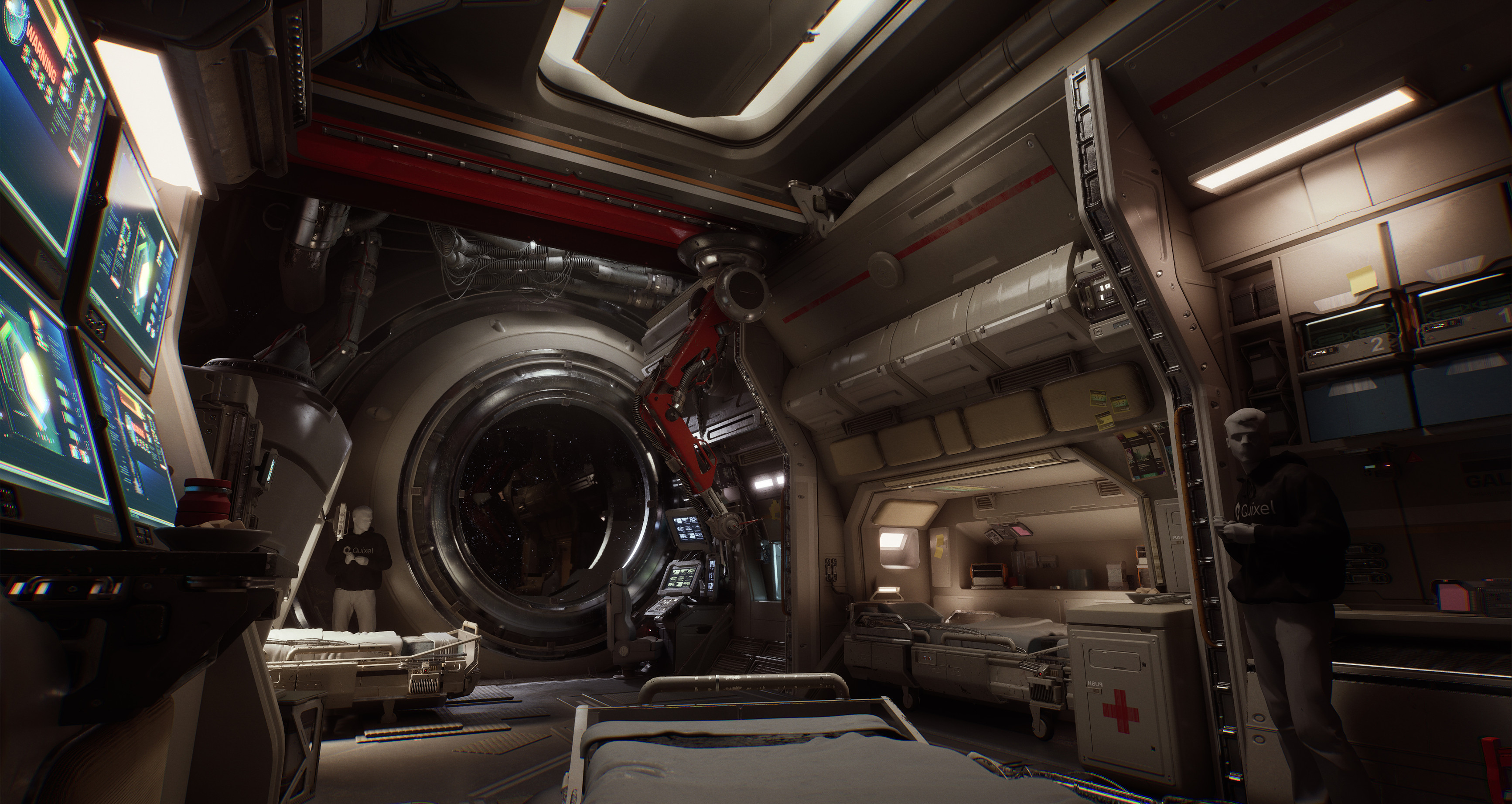 And now some behind the scenes media. This and the following image is from the Medbay section of the ship that we ended up  cutting from the level. 