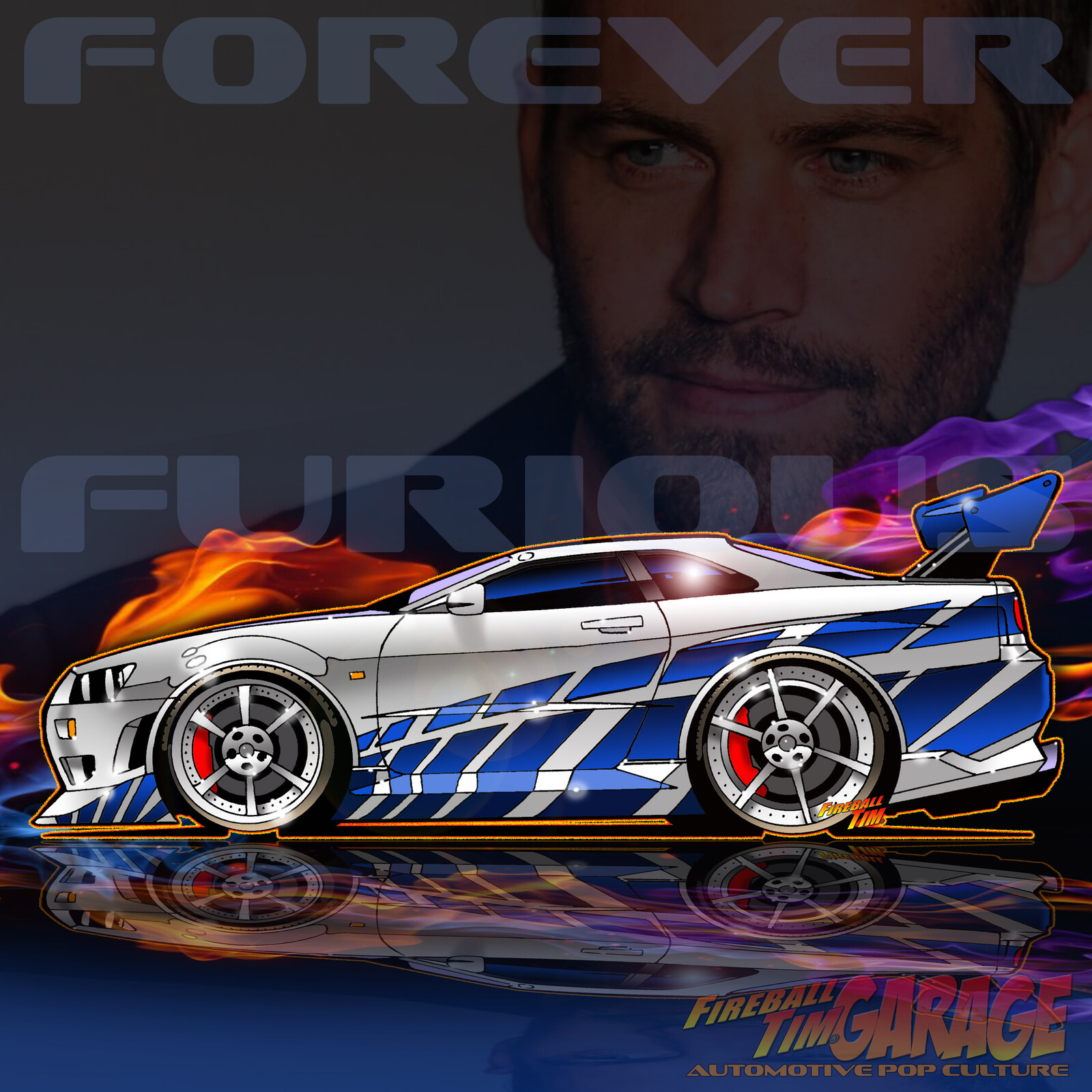Nissan GTR Fireball Tim Garage Automotive Pop Culture Art