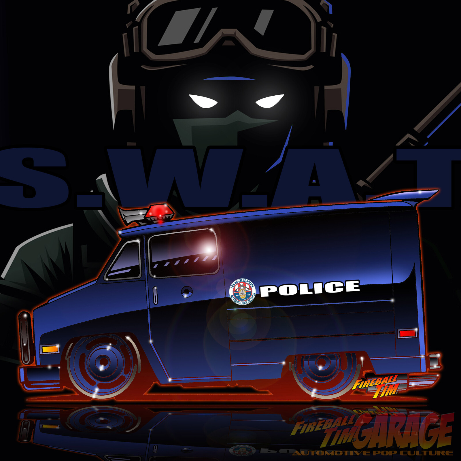 SWAT TV Shw Van Fireball Tim Automotive Pop Culture Art
