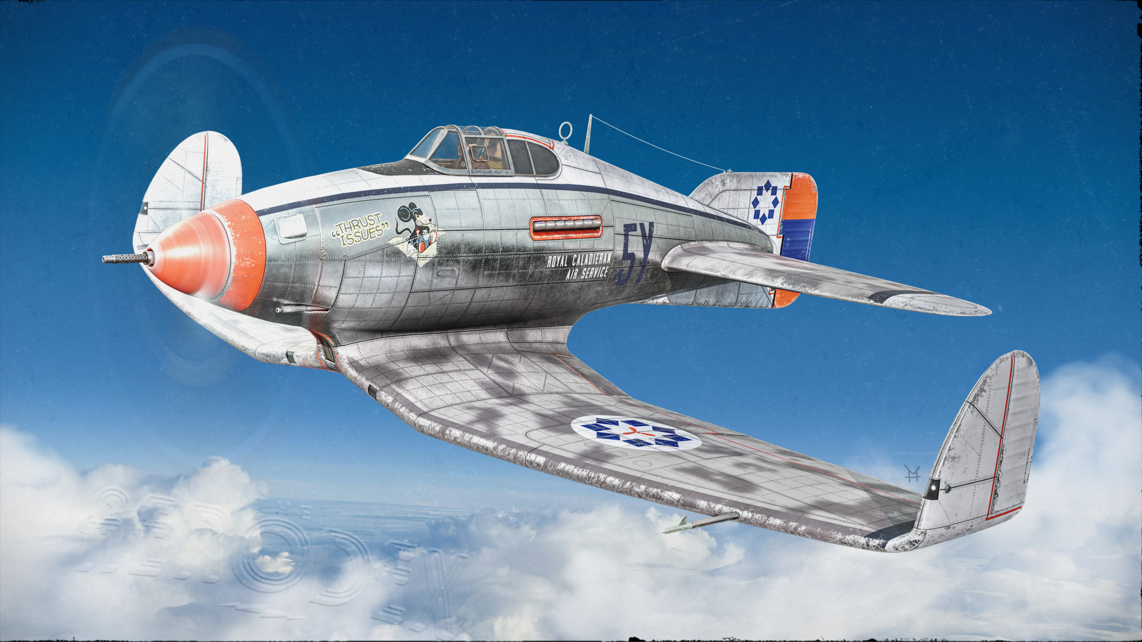 "Thrust Issues," a Bonner-Lance BL37 Peerless, adorned in Royal Caladieran Air Service colors. 