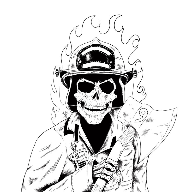 Artwork produced for a t-shirt design for the firefighters at Station 9 in Akron, Ohio.