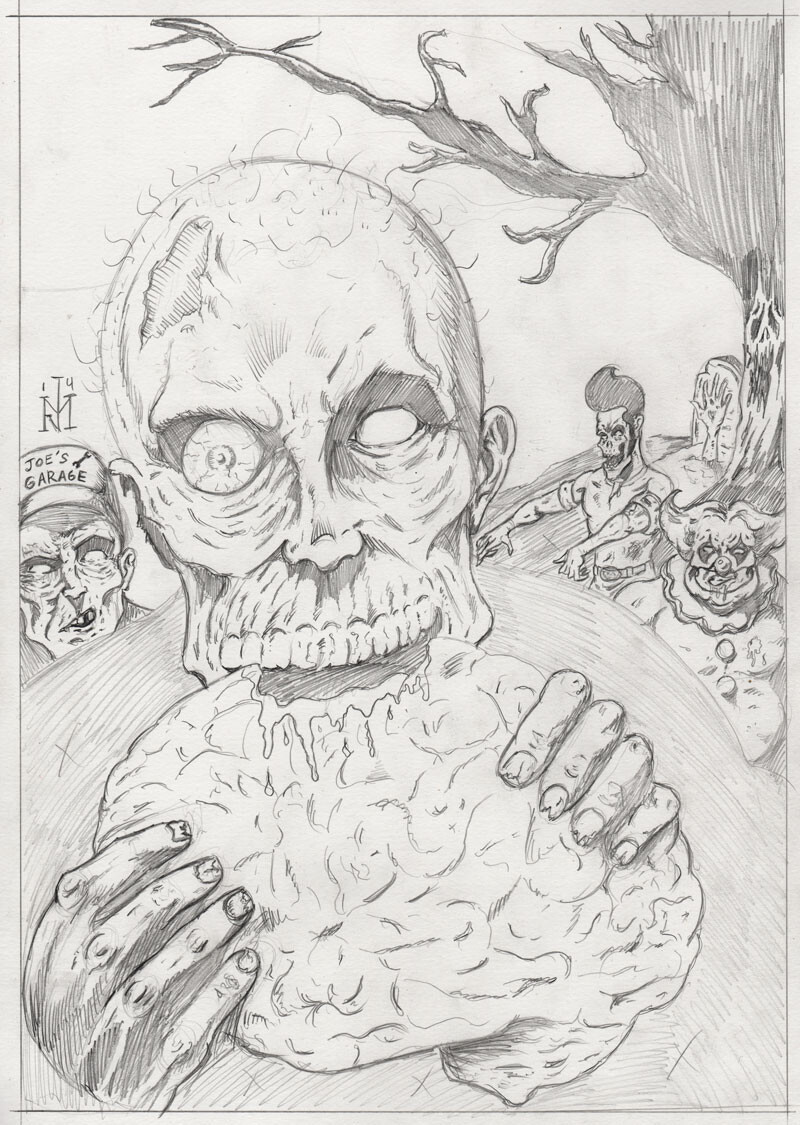 Advertising / packaging art for a Zombie Poker trading card set. All art and design Joseph Miller. 