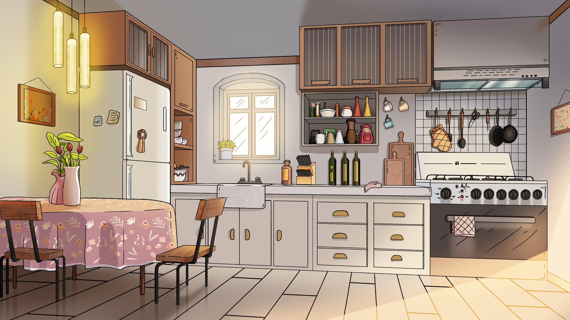KazmaBlack - Background For Animation #2 Sunny Kitchen, image size:1920x1080