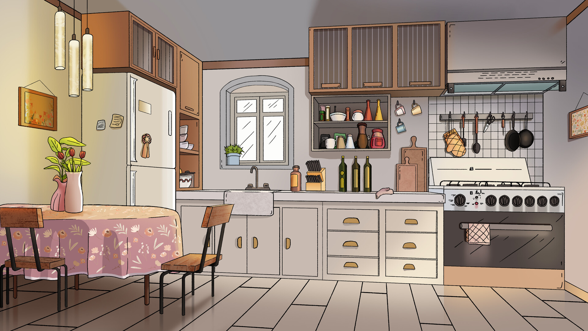 ArtStation - Background For Animation #2 Sunny Kitchen, image size:1920x1080