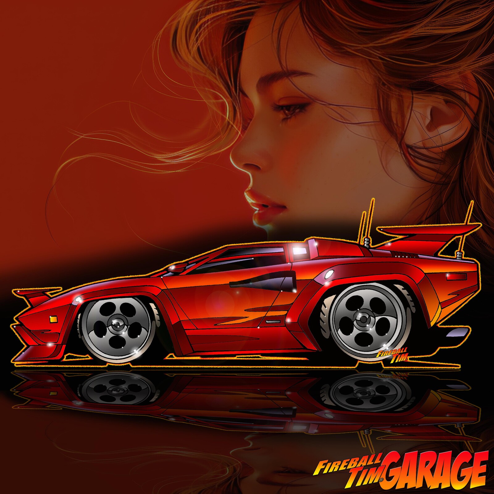 Cannonball Run Lamborghini Art by Fireball Tim