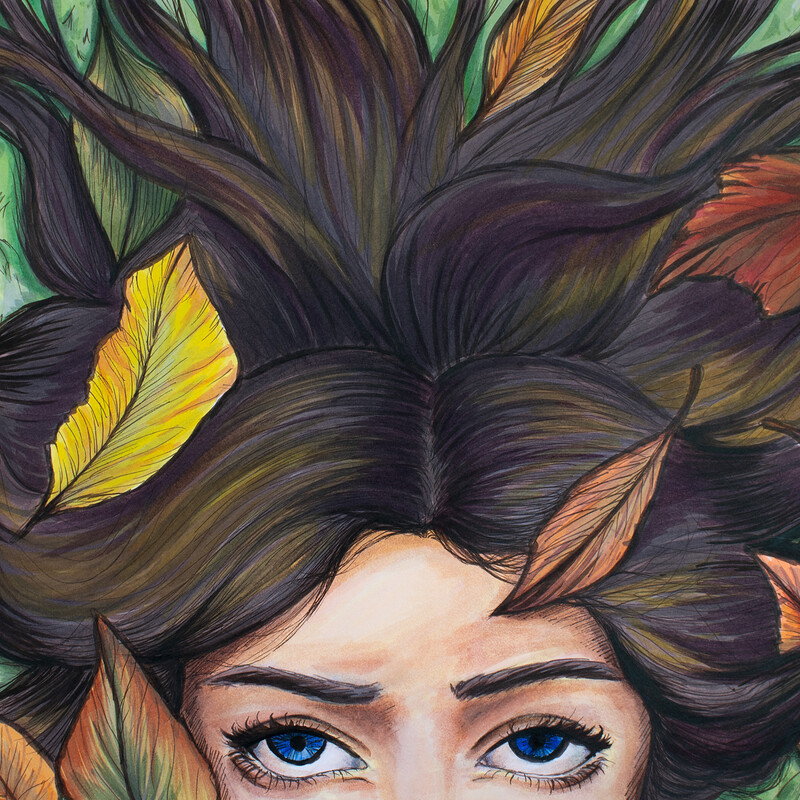 Lost in the Leaves - 9"x12" Marker Drawing