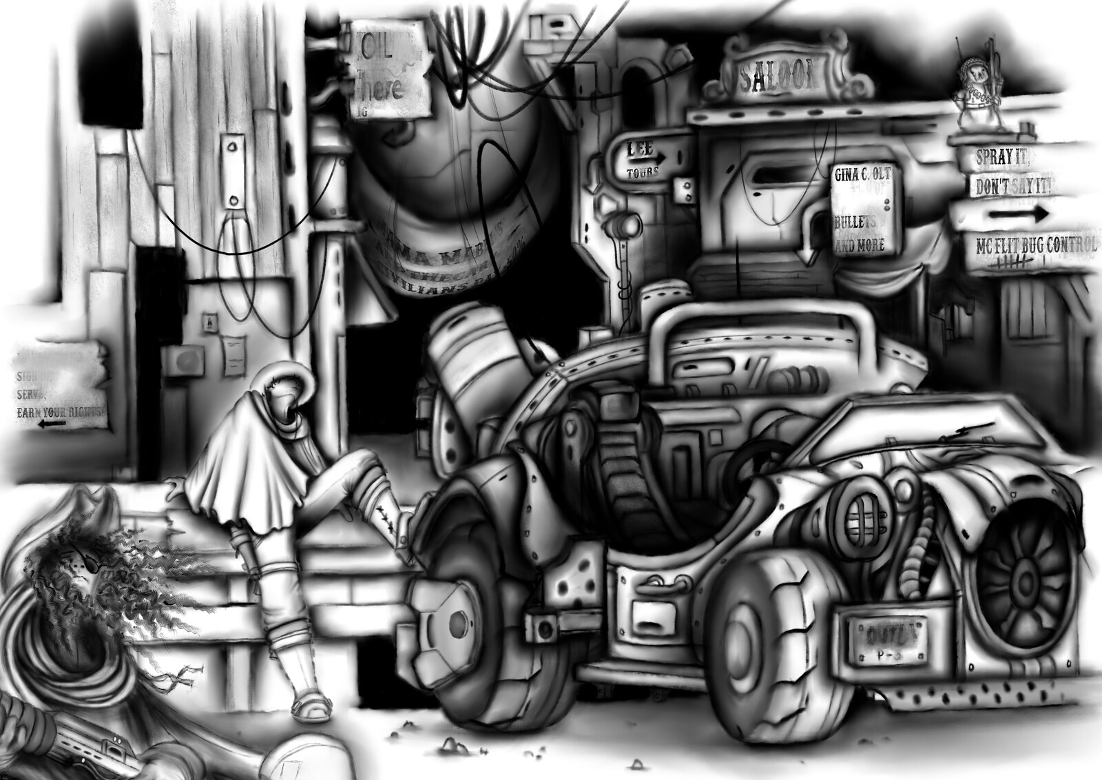 Digital Charcoals Sketch / Just Outside Town