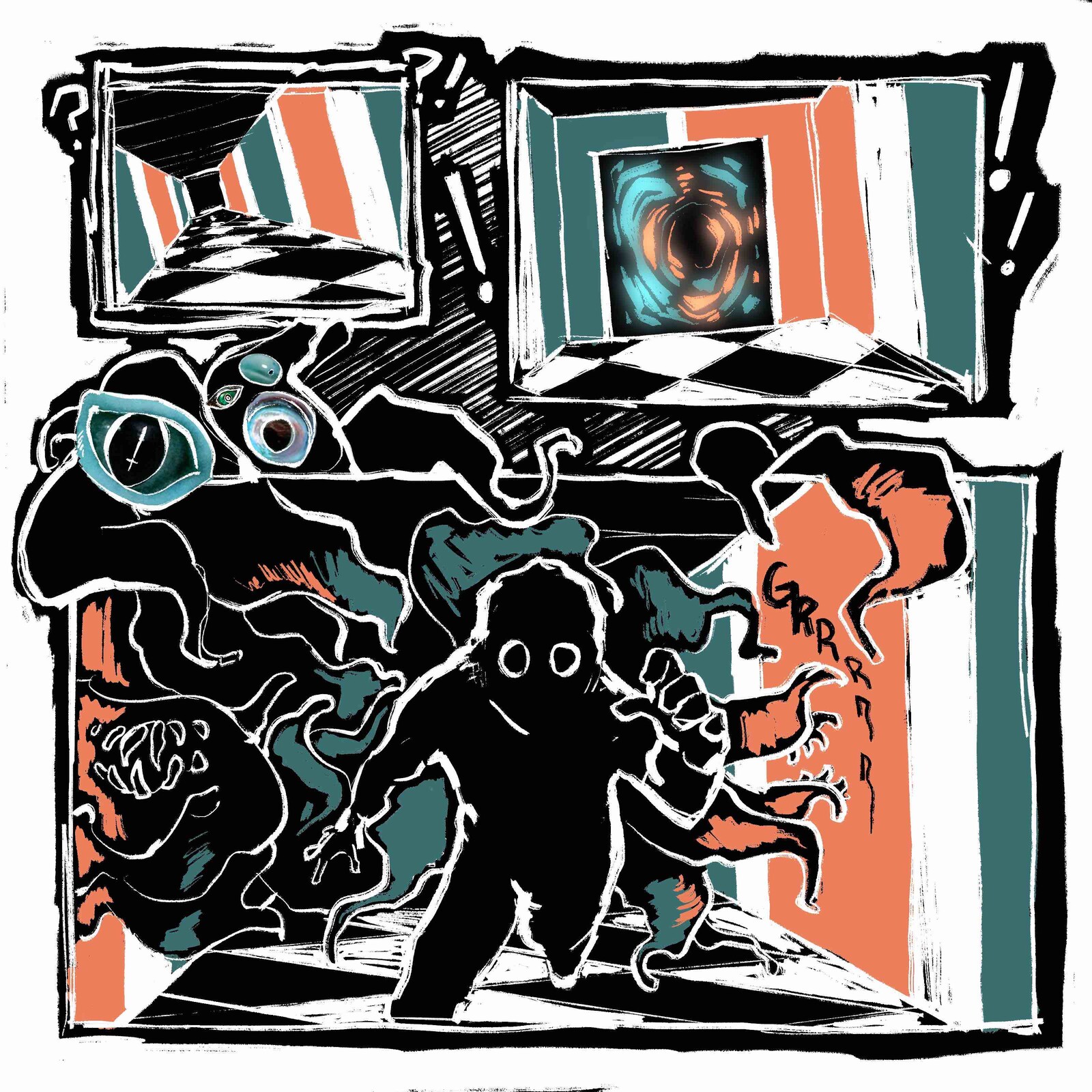 Digital drawing of one of the first pages. Originally the colors were going to be in Teal and Orange instead of the eventual Violet. The change happened because the teal drum had been sent out for repairs.