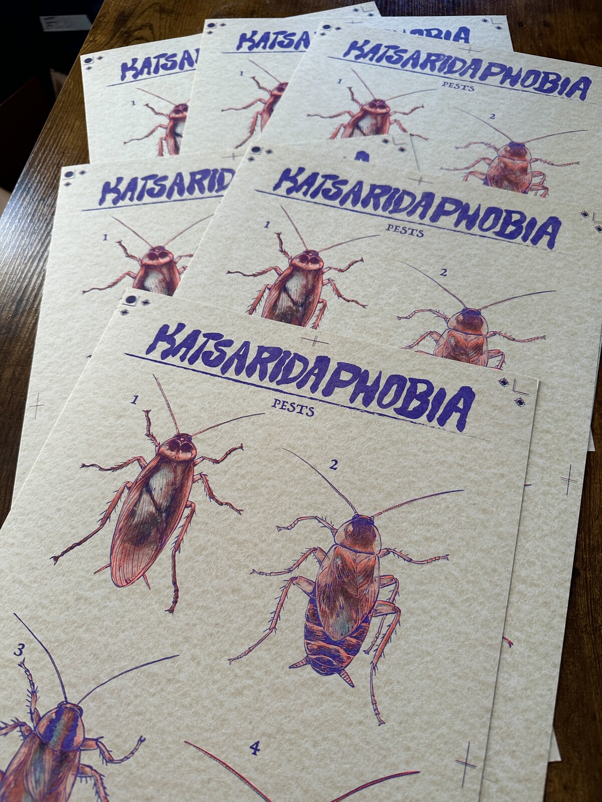 Cropped view of my Katsaridaphobia print.