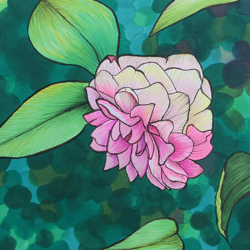 Tilted Rose - 8" x 10" Marker Drawing