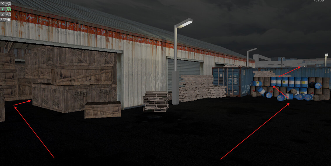 The left path involves navigating through small mazes of crates, requiring the player to crawl under some crates and jump over others. This path encourages players to utilize their jumping and crouching mechanics to progress.