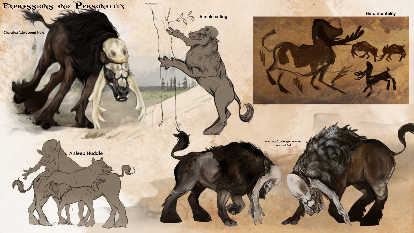 A page depicting various behaviours of these Centaurs.